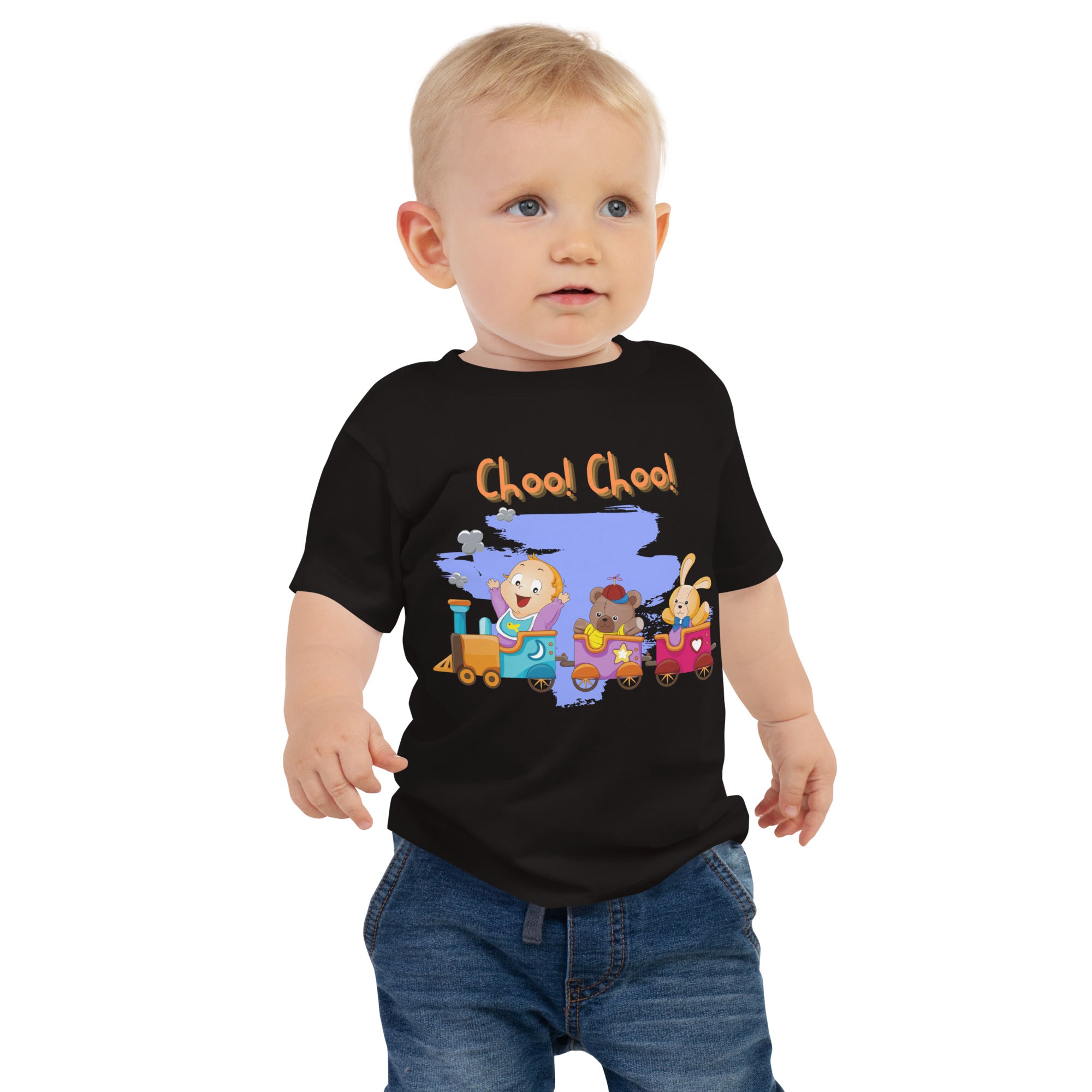 T-shirt à manches courtes en jersey pour bébé - Choo! Choo! (Noir)