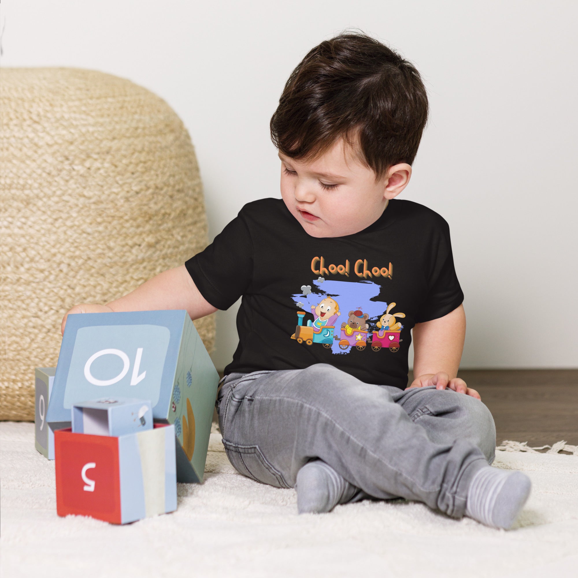 T-shirt à manches courtes en jersey pour bébé - Choo! Choo! (Noir)