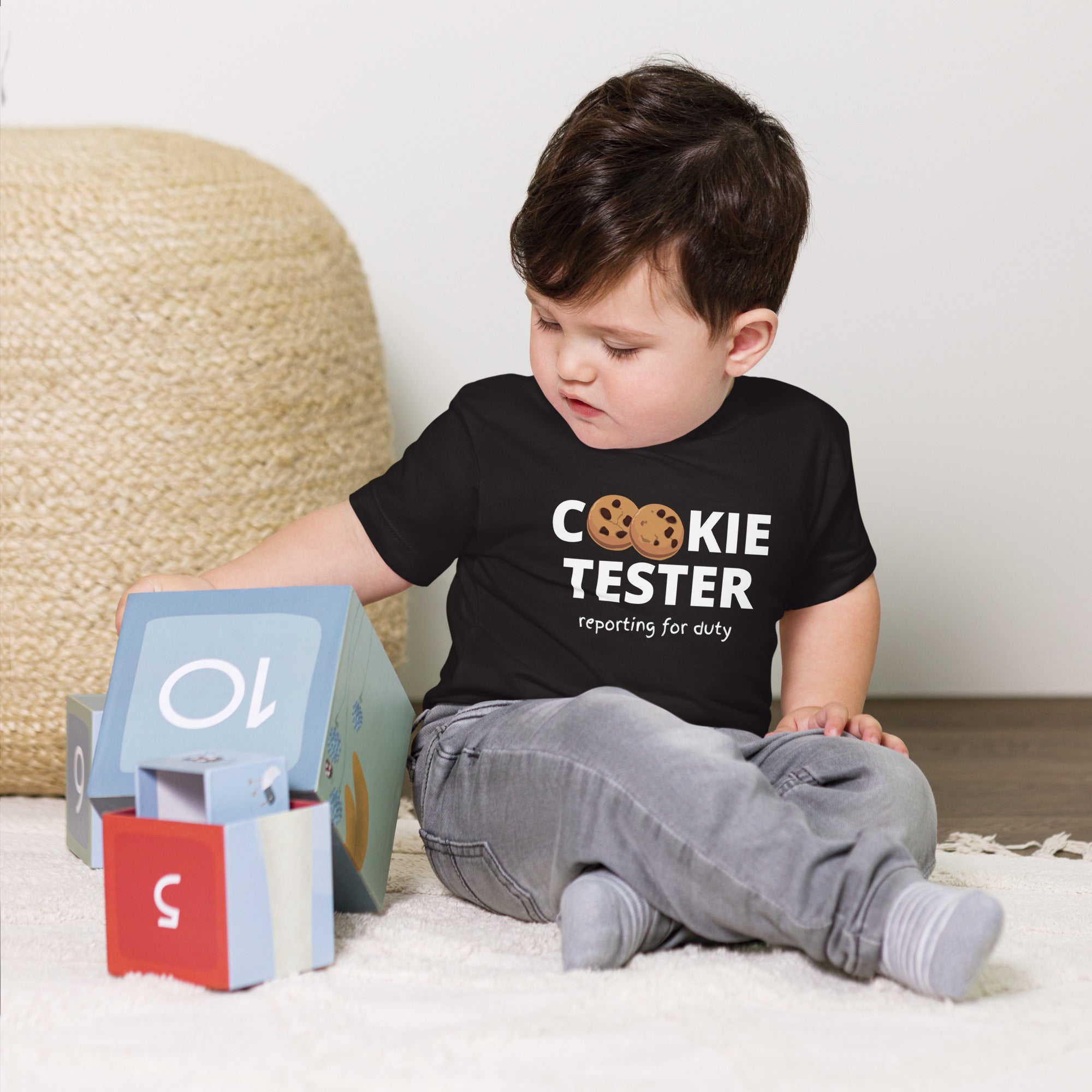 T-shirt à manches courtes en jersey pour bébé - Cookie Tester (Noir)