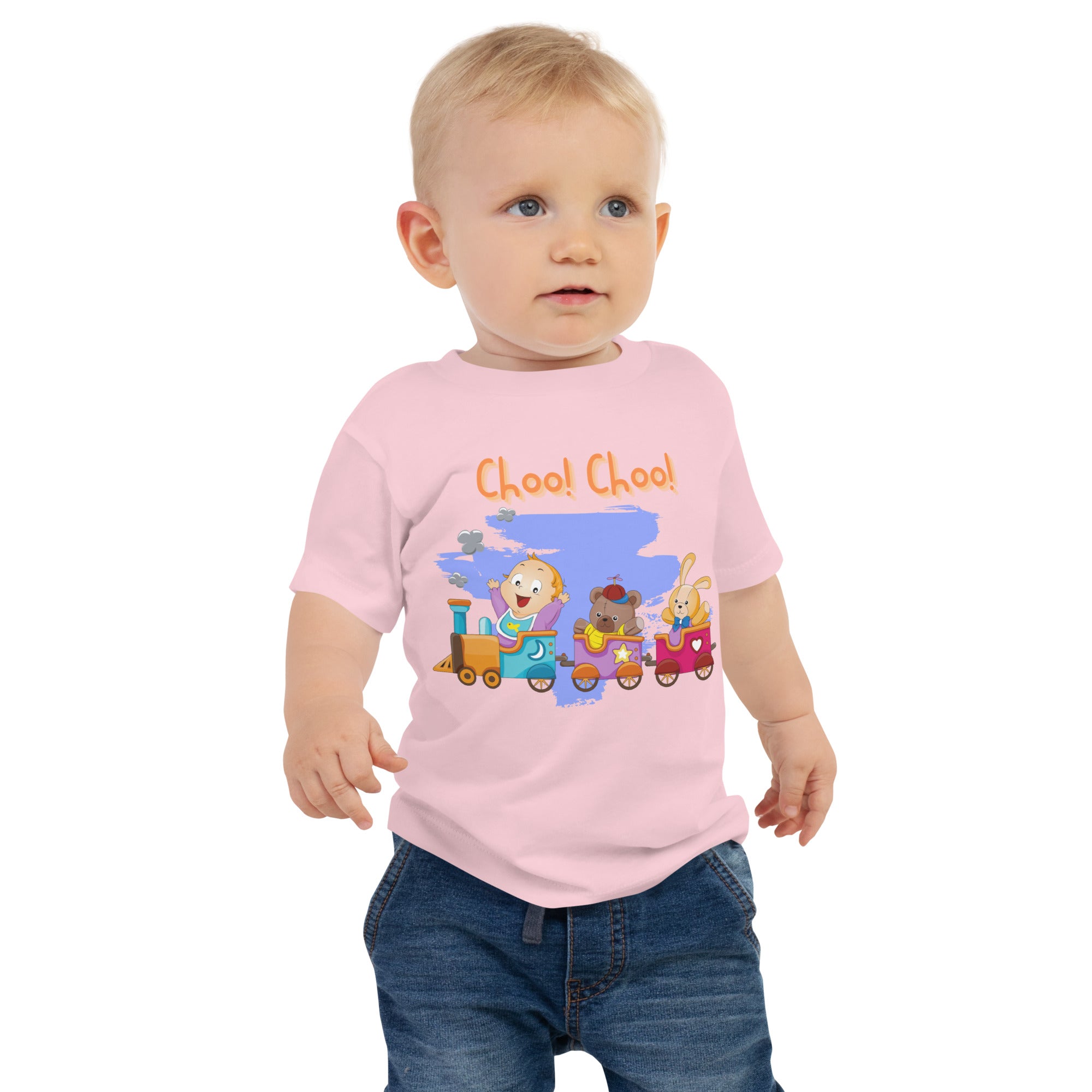 T-shirt à manches courtes en jersey pour bébé - Choo! Choo! (Couleurs)