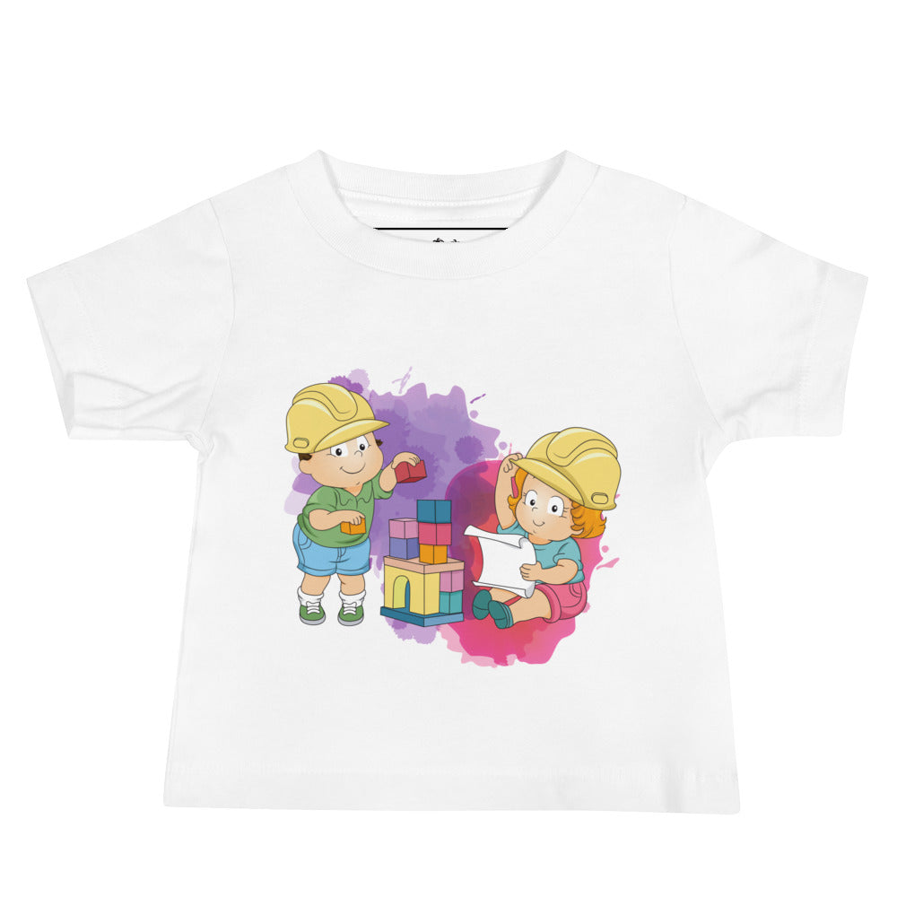 T-shirt à manches courtes en jersey pour bébé - Blocs (Blanc)