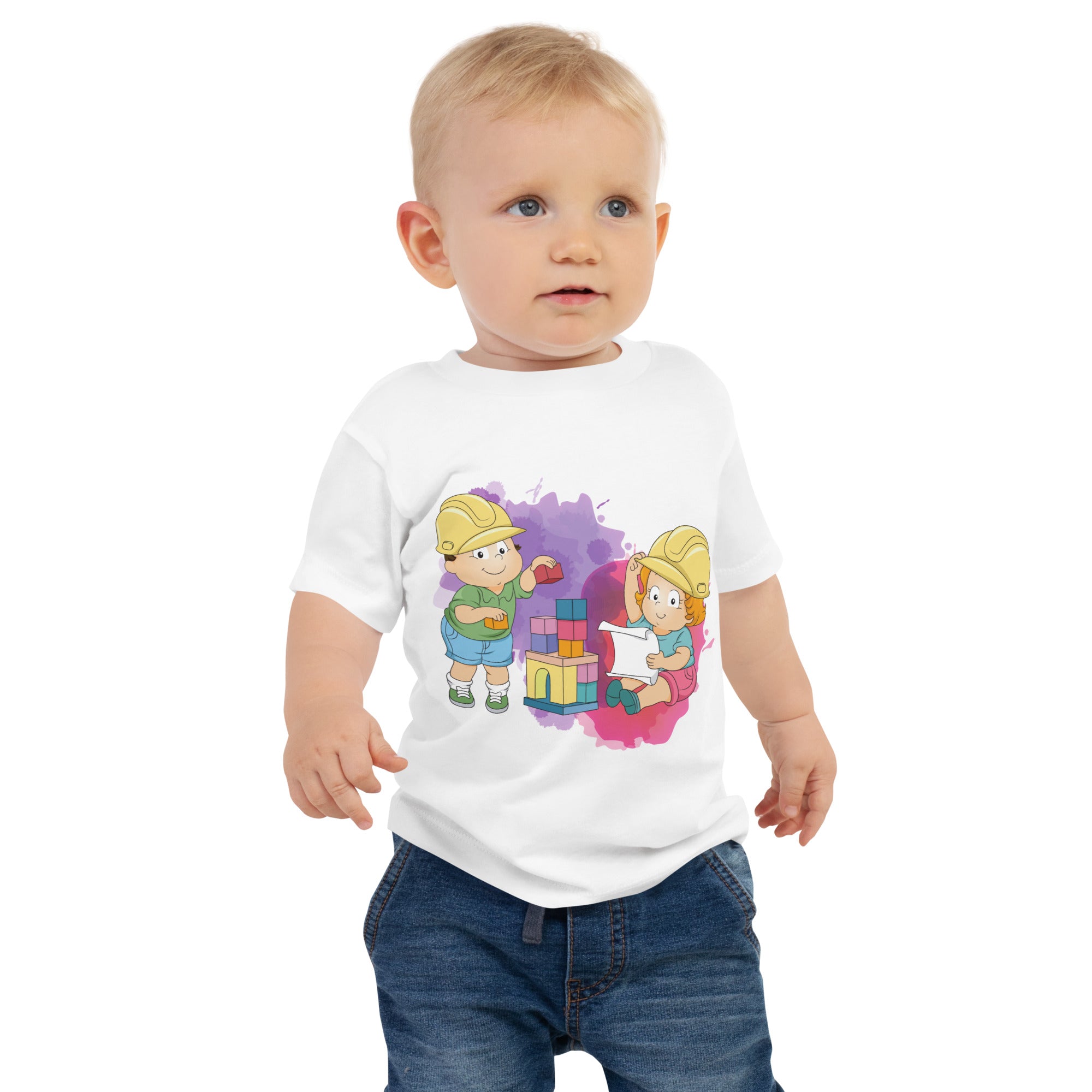 T-shirt à manches courtes en jersey pour bébé - Blocs (Blanc)