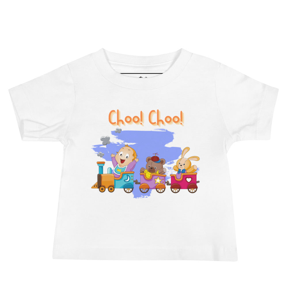 T-shirt à manches courtes en jersey pour bébé - Choo! Choo! (Blanc)