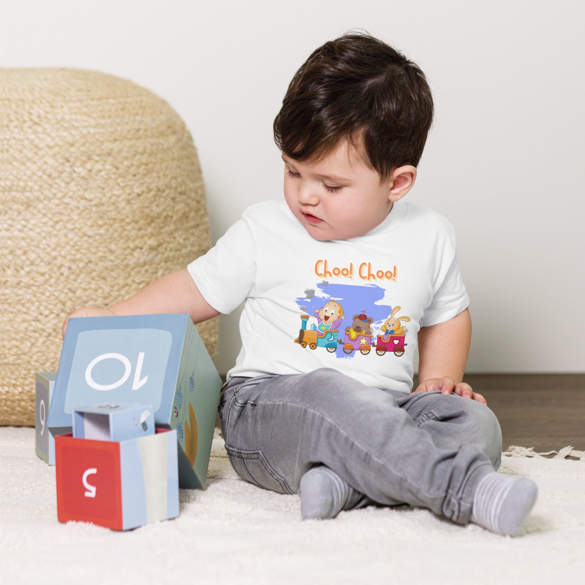 T-shirt à manches courtes en jersey pour bébé - Choo! Choo! (Blanc)