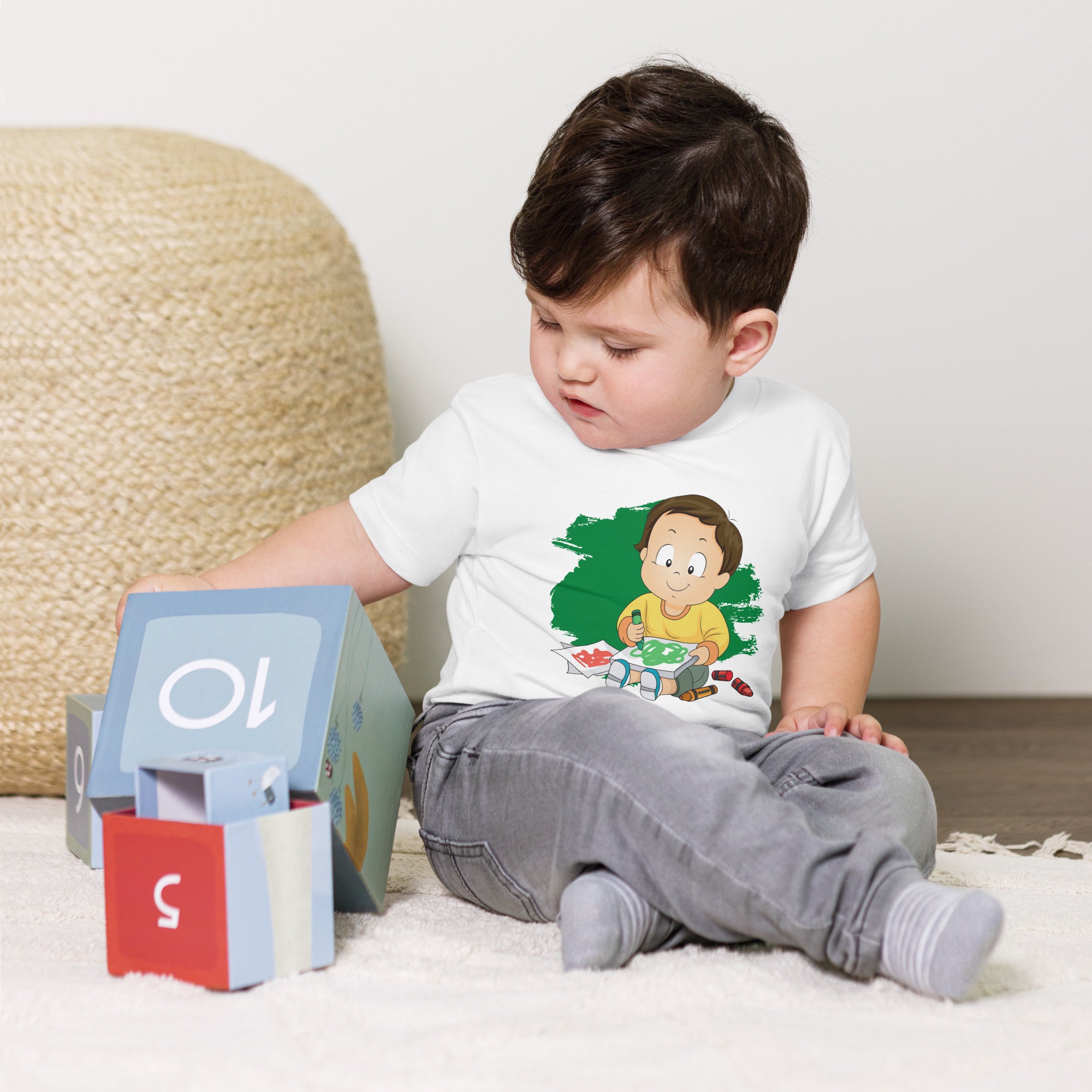 T-shirt à manches courtes en jersey pour bébé - Doodles (Blanc)