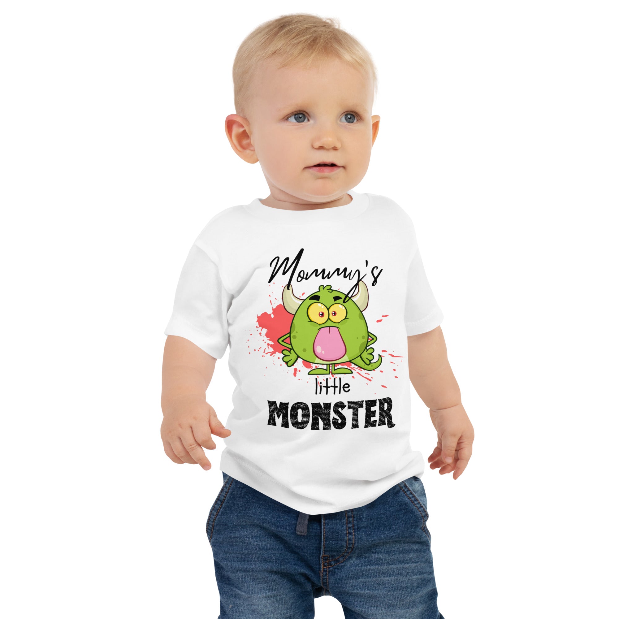 T-shirt à manches courtes en jersey pour bébé - Petit Monstre (Blanc)