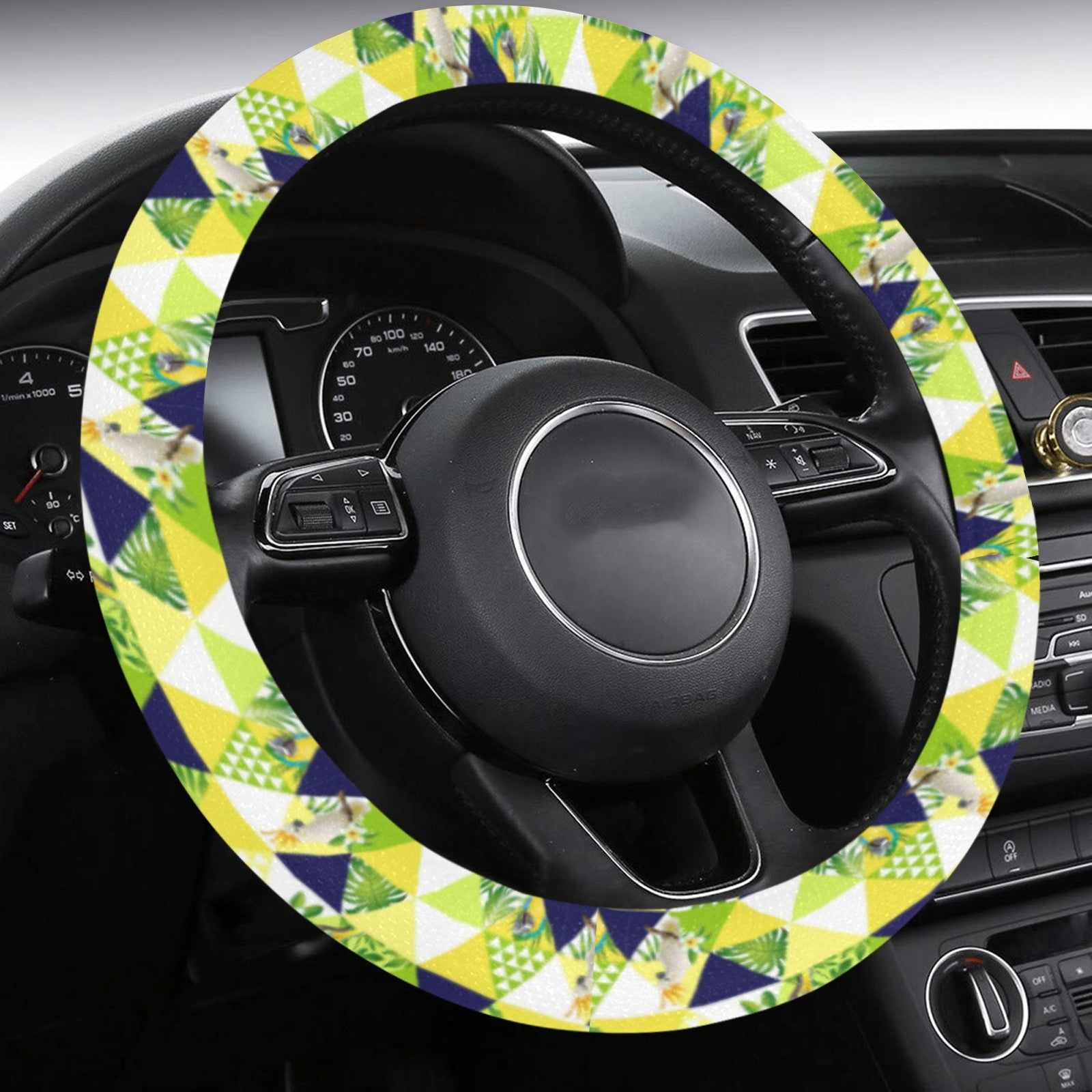 Steering Wheel Cover with Anti-Slip Insert - Tropical Triangles