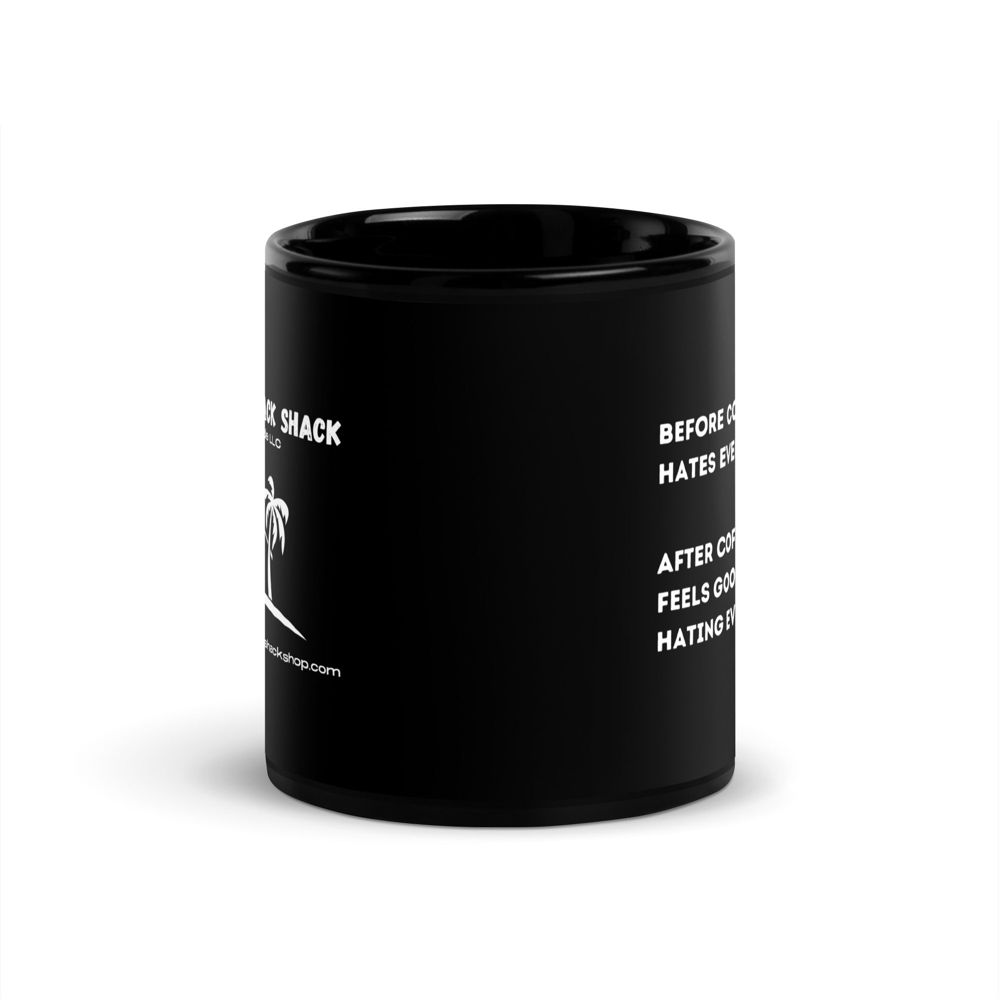 Black Glossy Mug - Before Coffee (L-Handed)