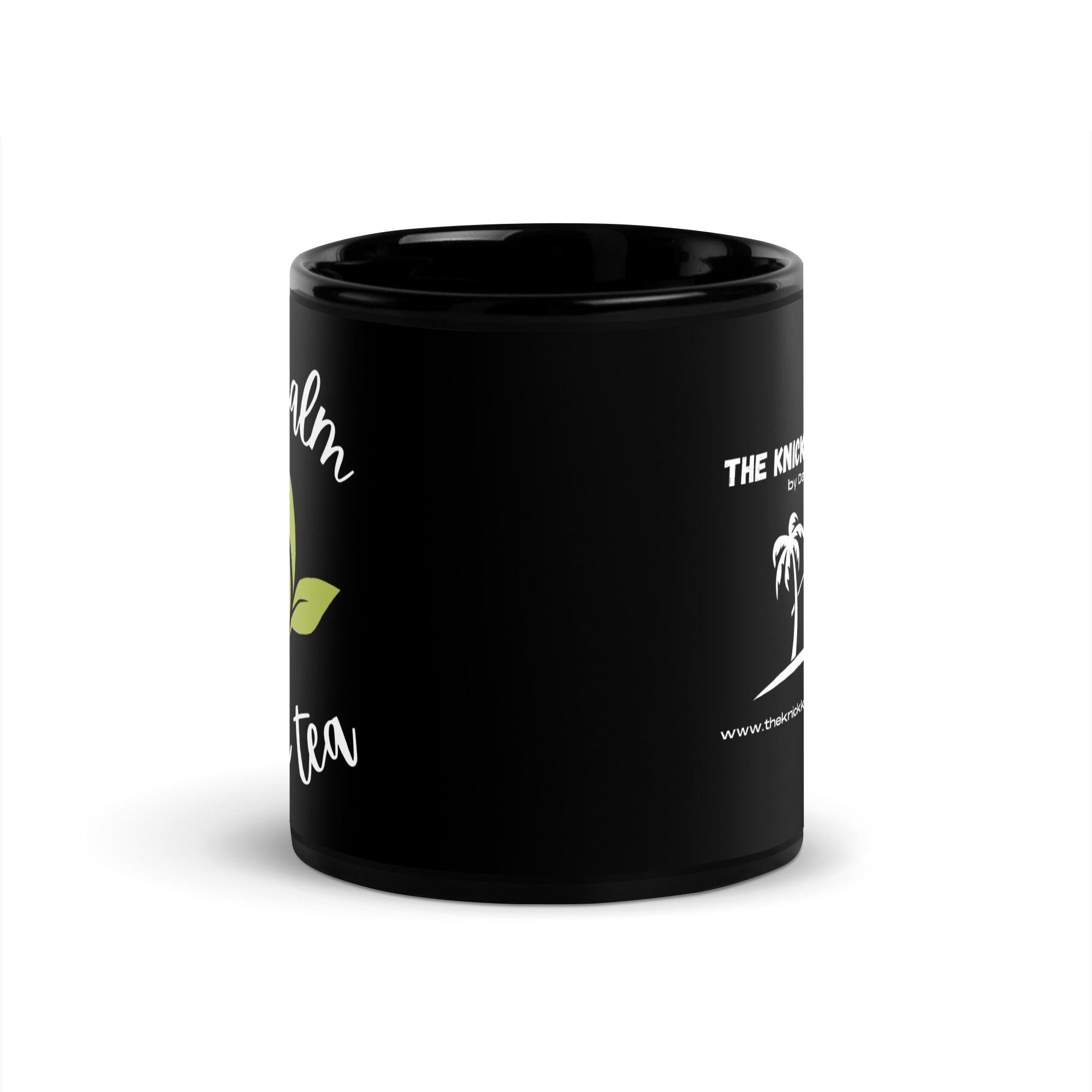 Taza negra brillante - Keep Calm Drink Tea (mano derecha)