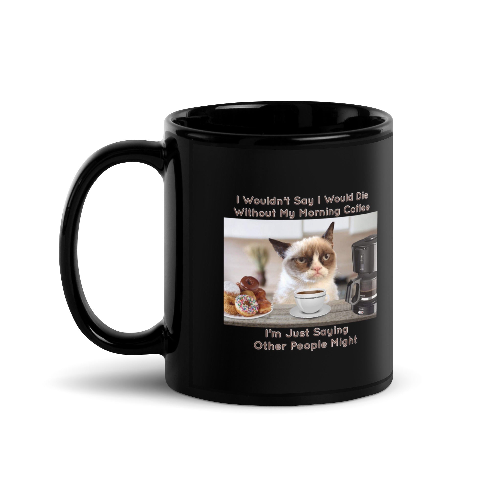 Black Glossy Mug - Coffee Cat (R-Handed)
