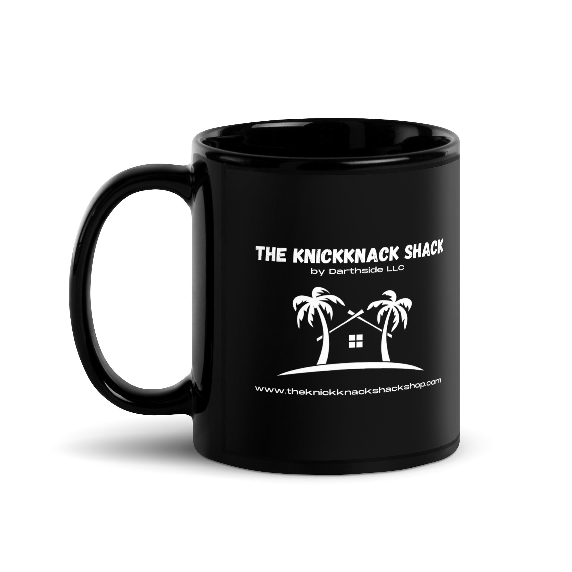 Taza negra brillante: Necesito pensar demasiado en esto (con la mano en la izquierda)