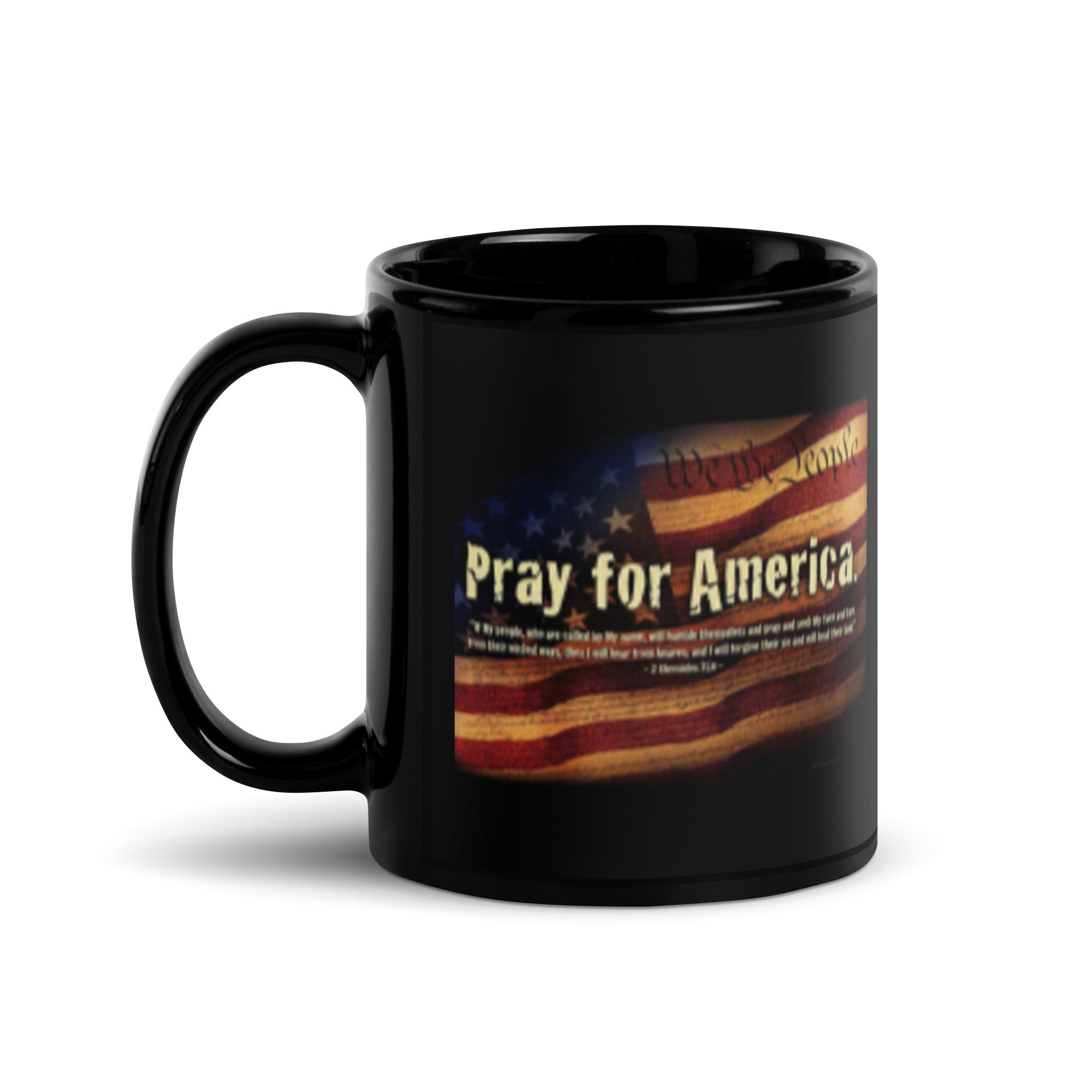 Black Glossy Mug - Pray For America (R-Handed)