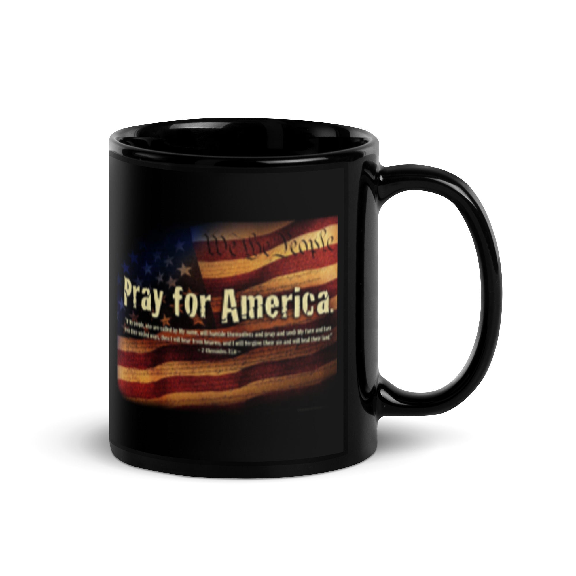 Black Glossy Mug - Pray For America (L-Handed)