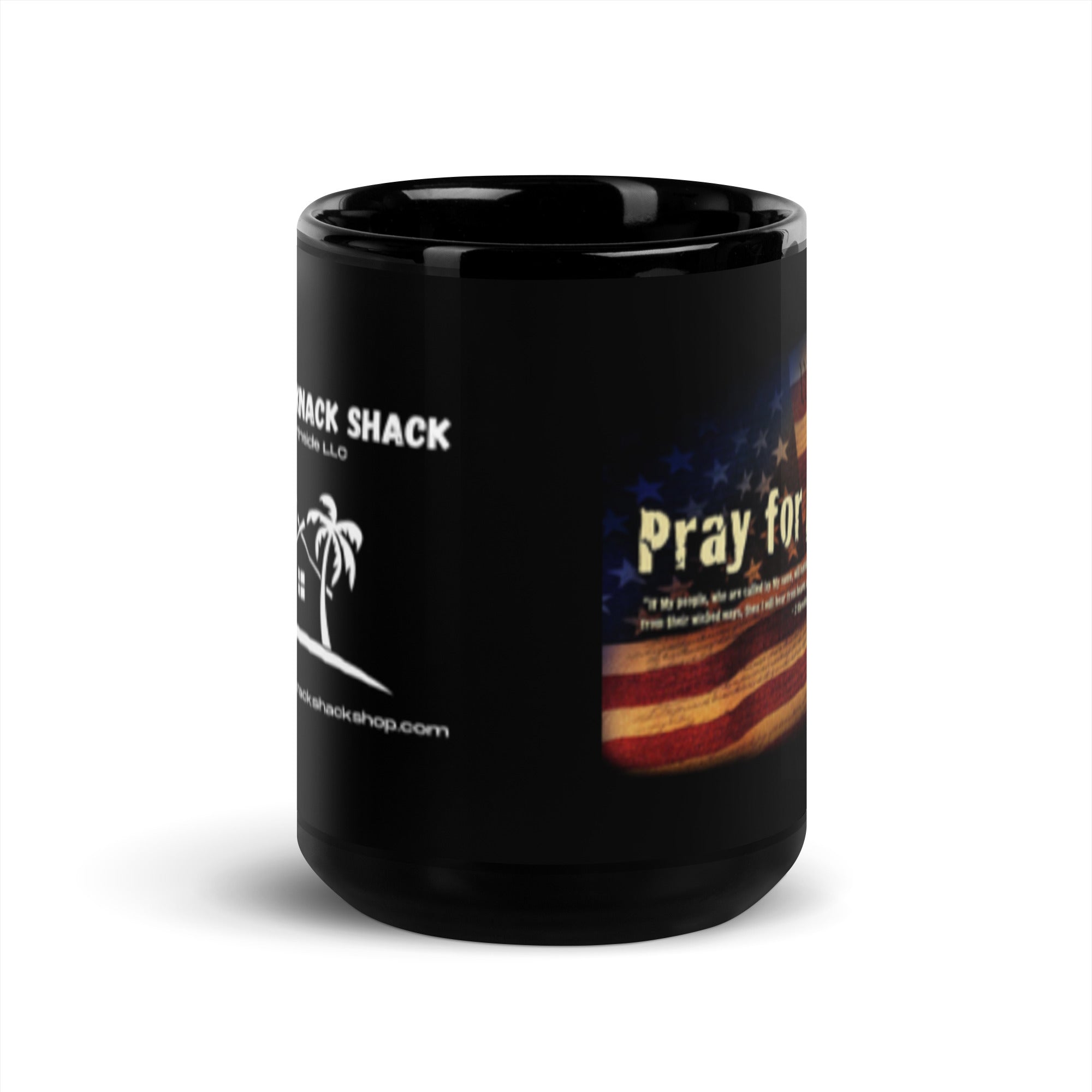 Black Glossy Mug - Pray For America (L-Handed)