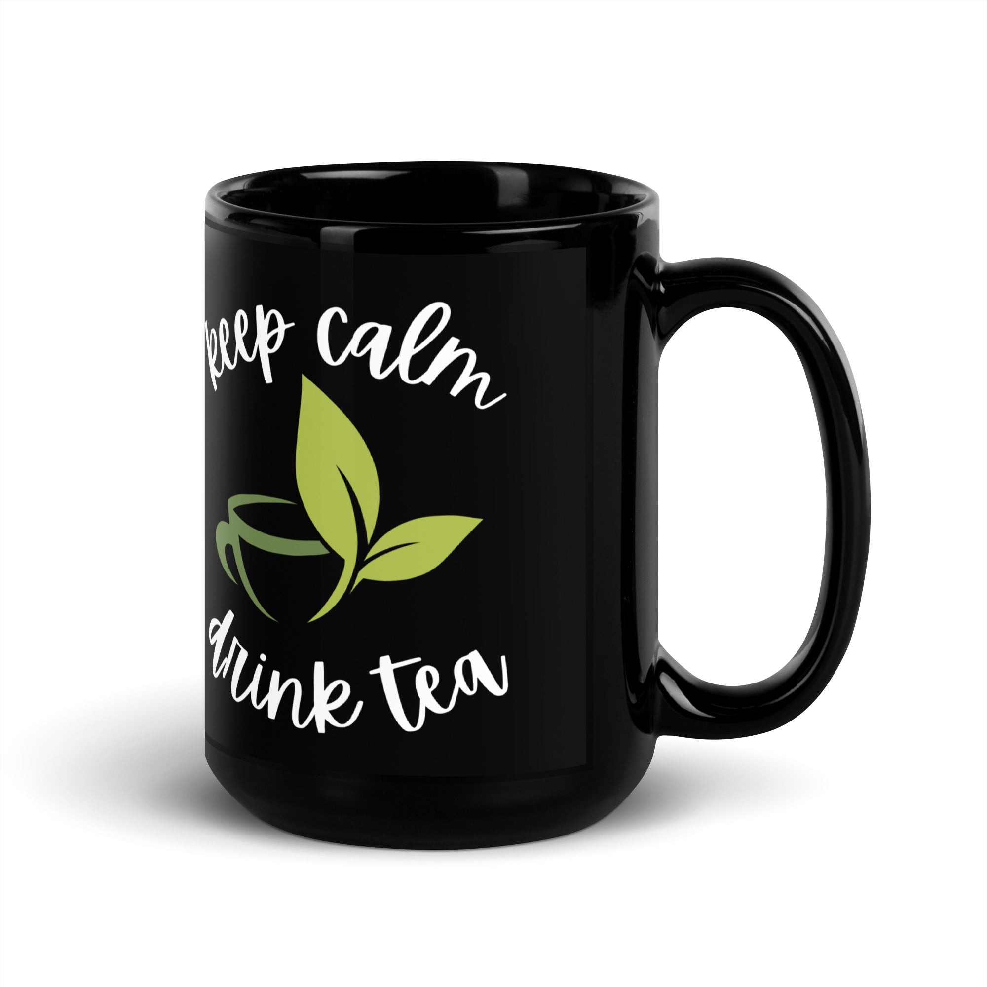 Taza negra brillante - Keep Calm Drink Tea (mano en L)