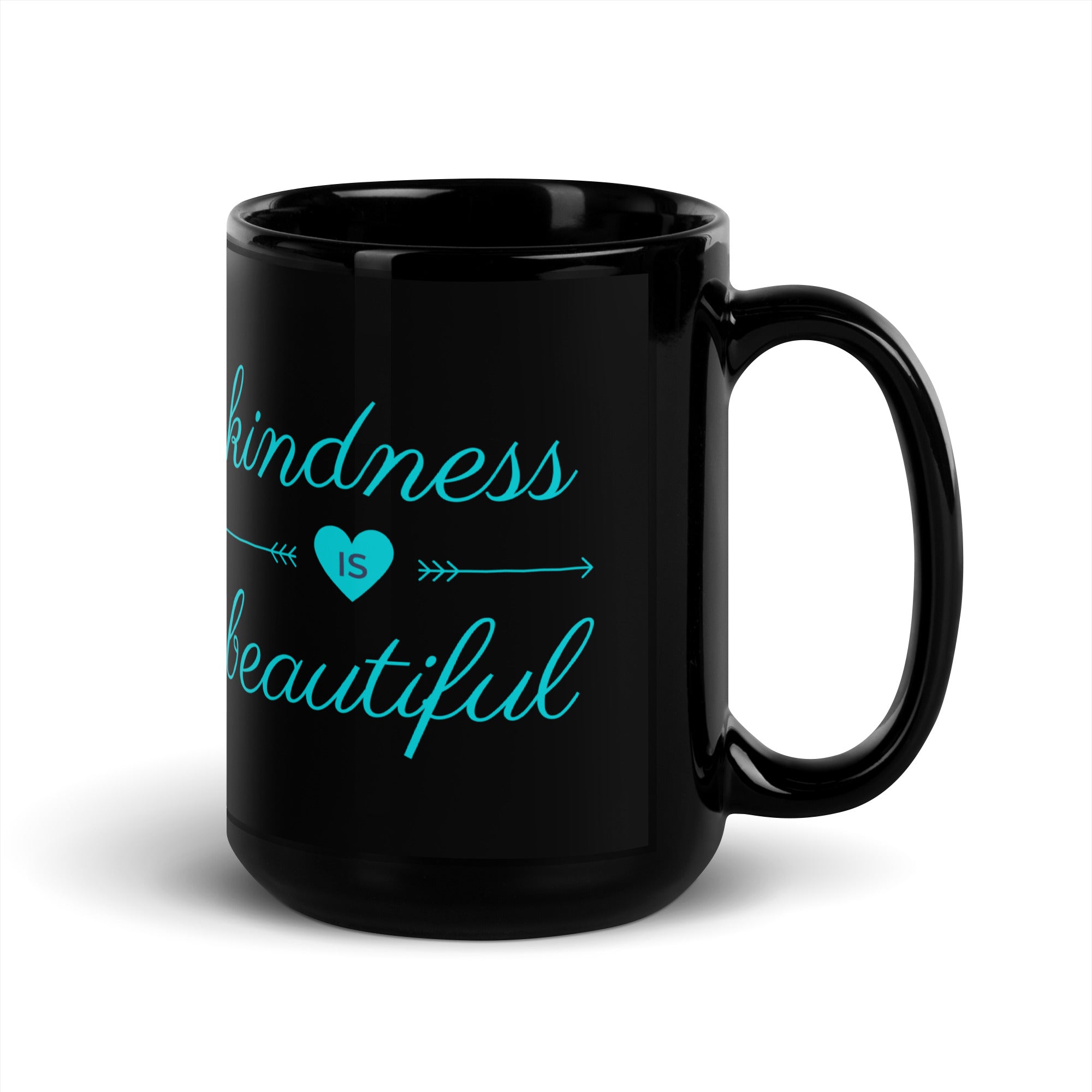 Black Glossy Mug - Kindness Is Beautiful   (L-Handed)
