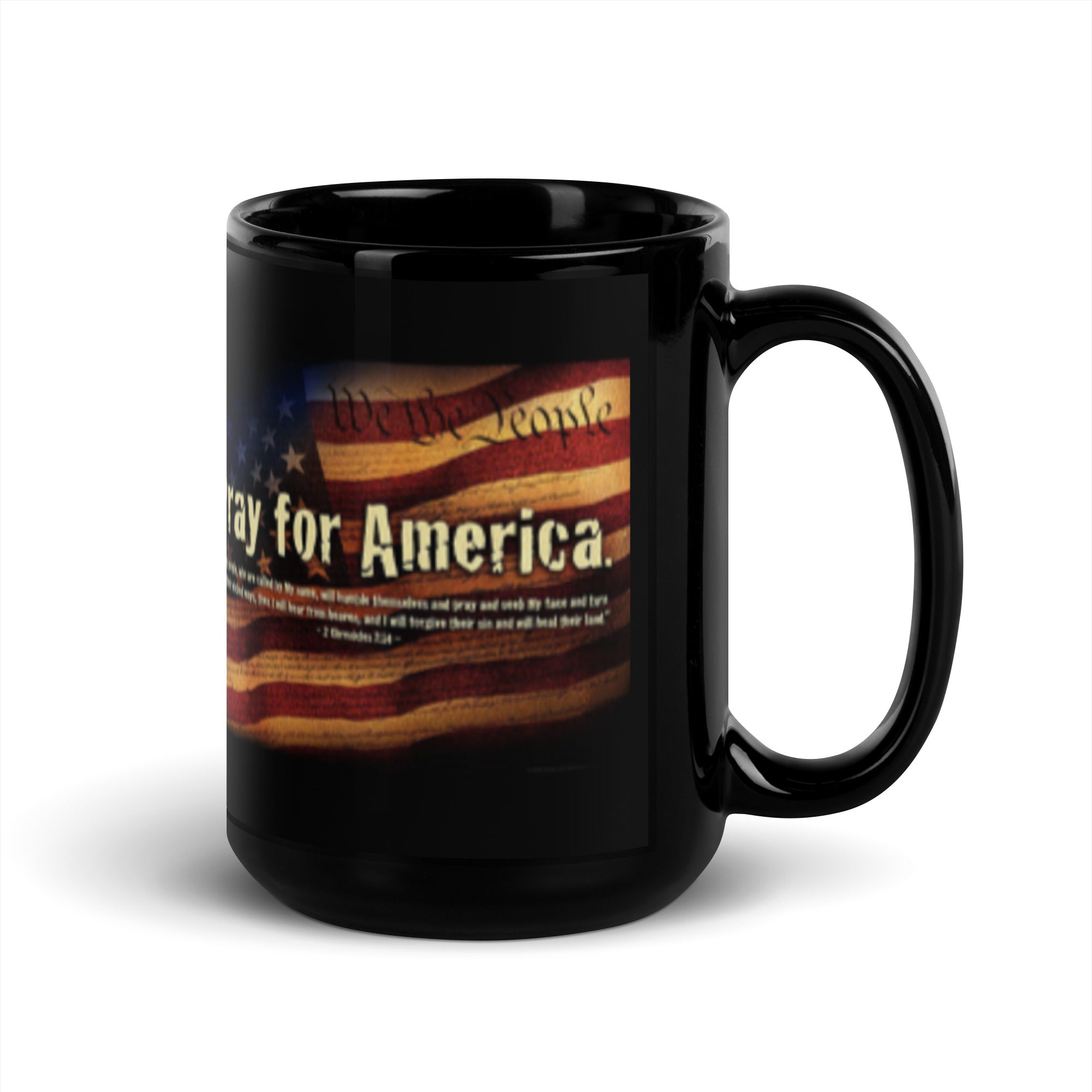 Black Glossy Mug - Pray For America (L-Handed)