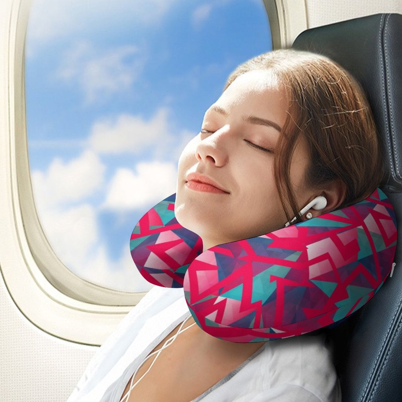 Travel Neck Pillow - Geometric Neon in Berry