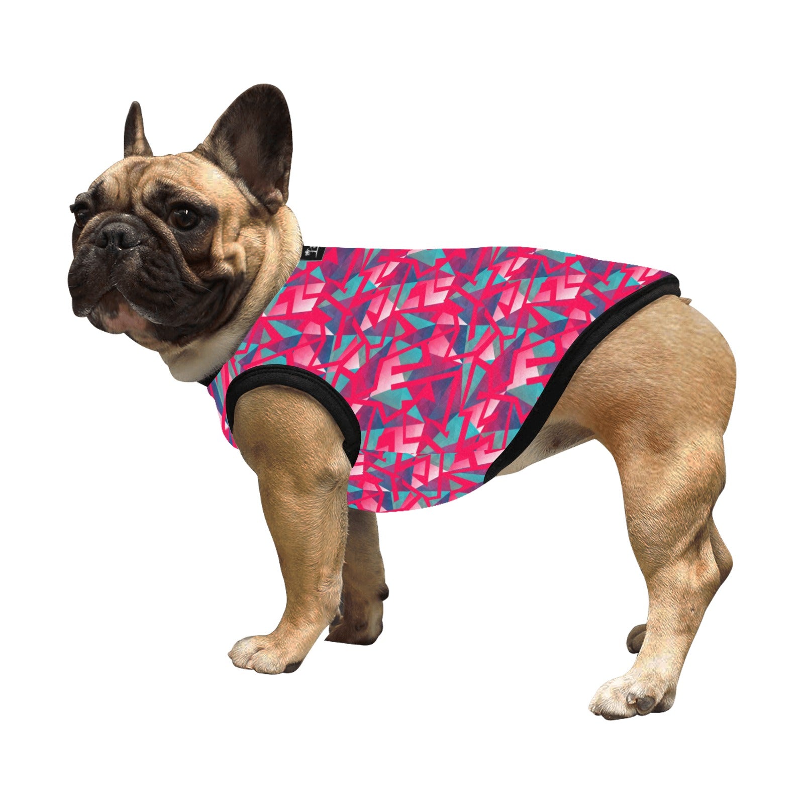 Camiseta sin mangas ligera para mascotas con estampado integral - Neón geométrico en color baya
