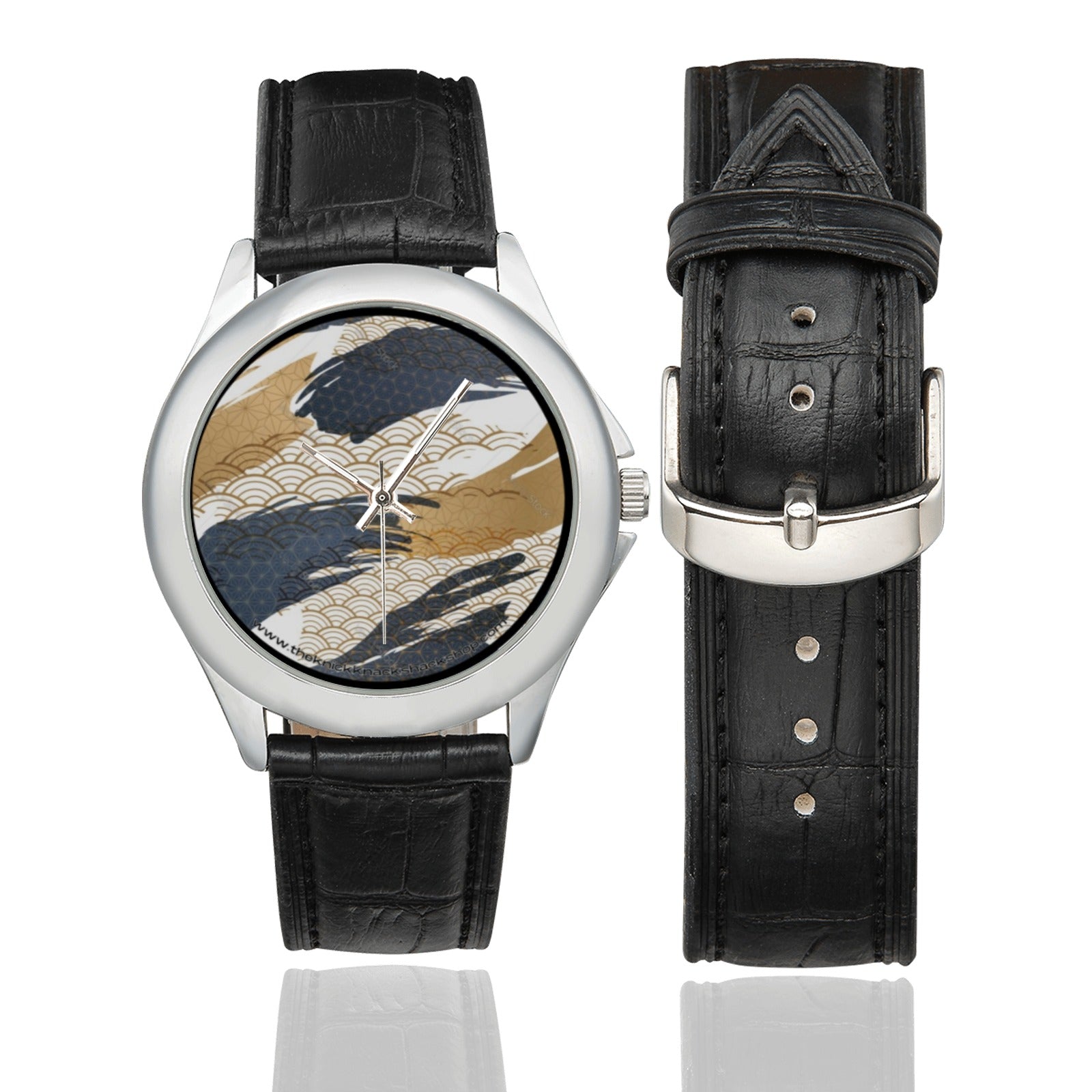 Women's Classic Leather Strap Watch -  Black & Gold