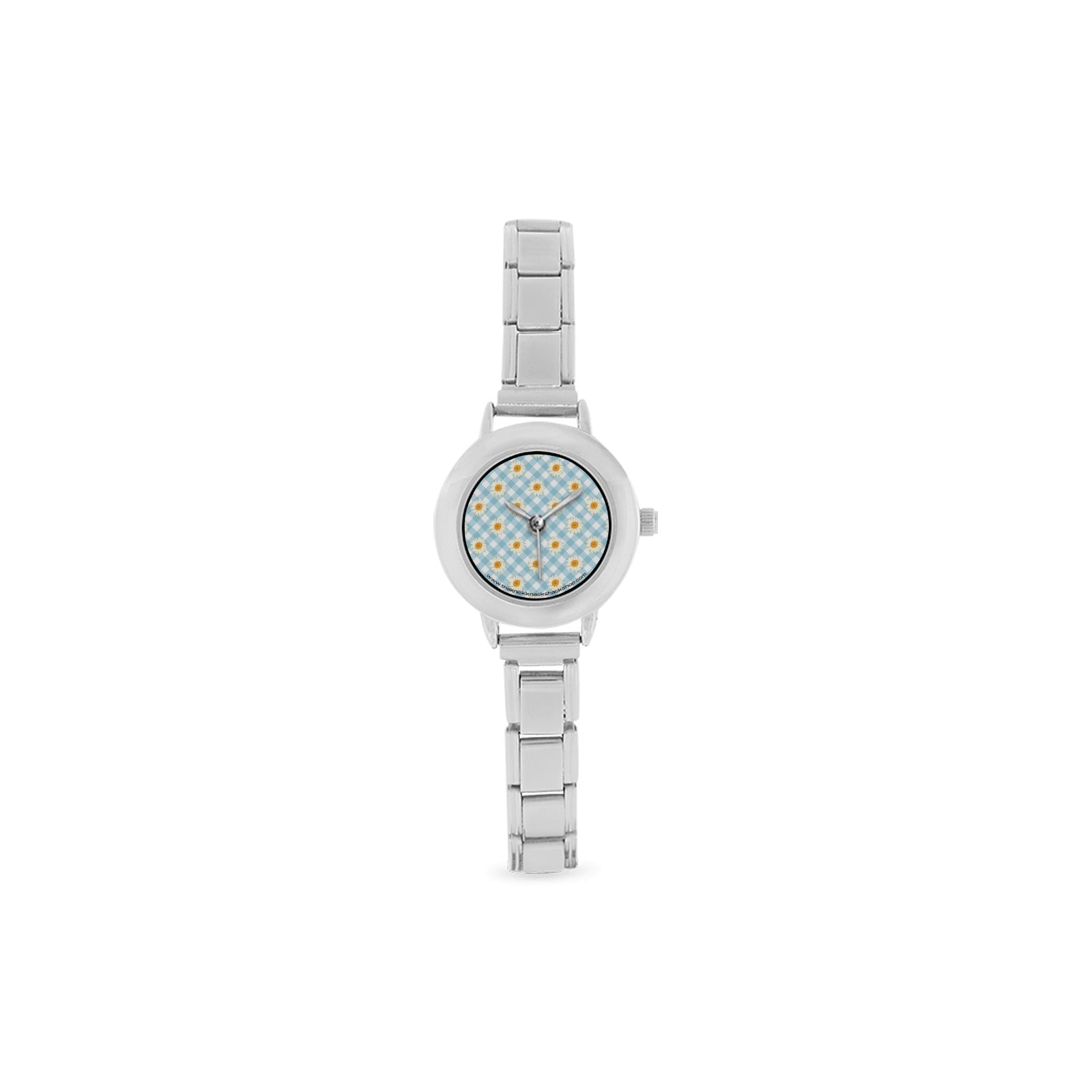 Women's Italian Charm Watch - Blue Gingham Daisies