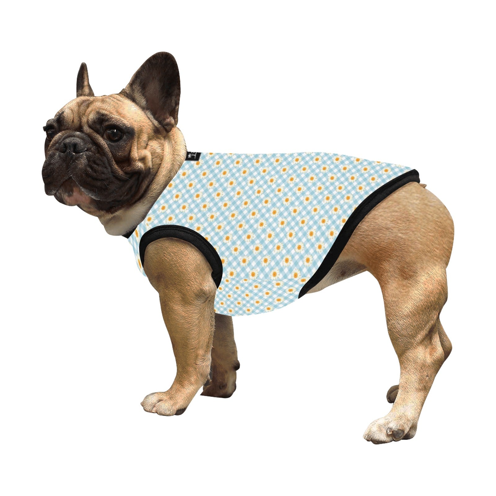 Camiseta sin mangas ligera para mascotas con estampado integral - Margaritas de cuadros azules