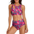 High-Waist Asymmetrical Shoulder Bikini - Neon Red Mosaic