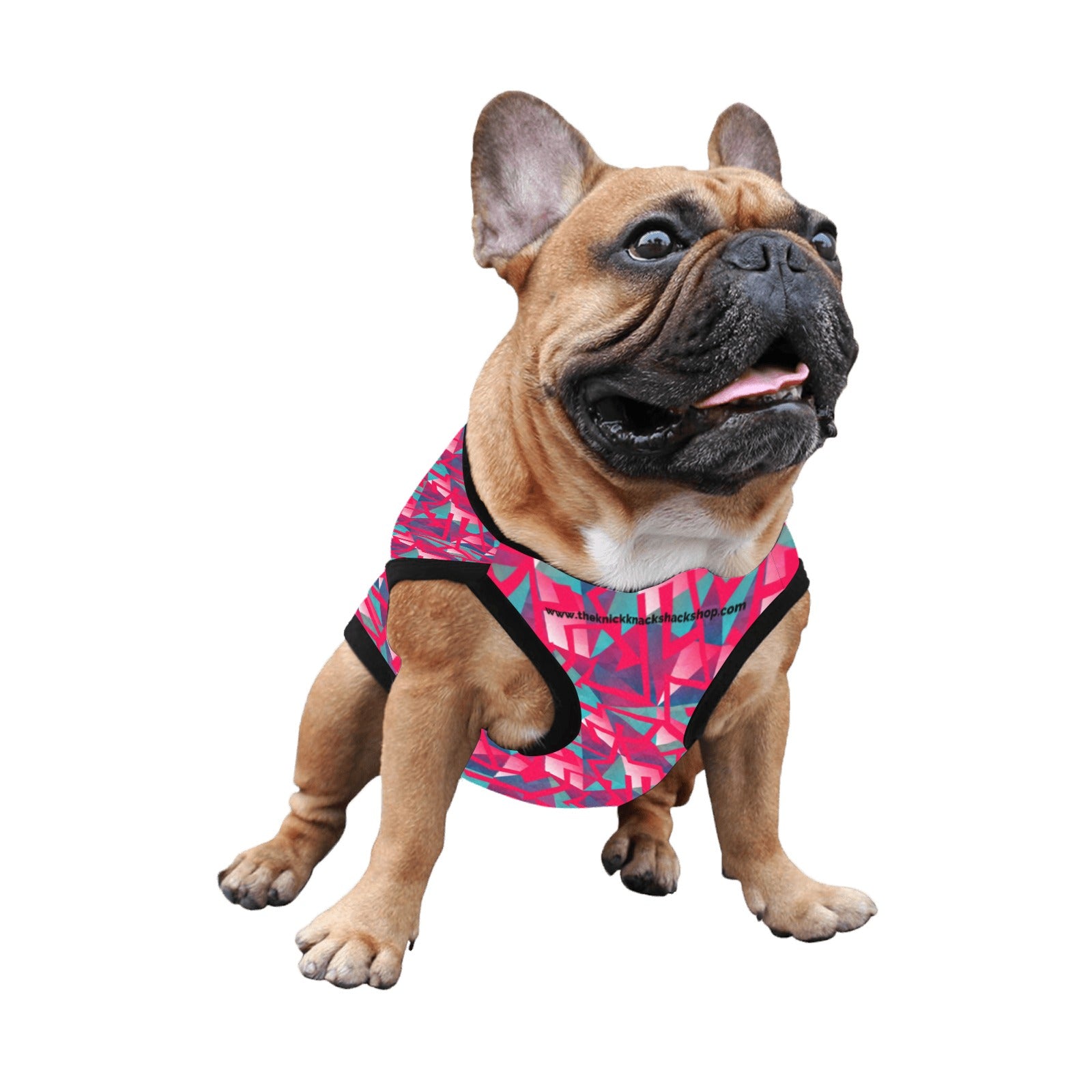 Camiseta sin mangas ligera para mascotas con estampado integral - Neón geométrico en color baya