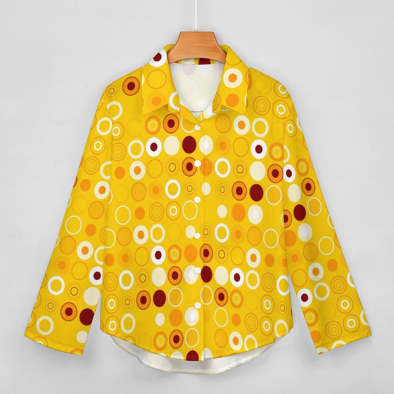 Women's Irregular Hem Button-Up Shirt - Disco Dots