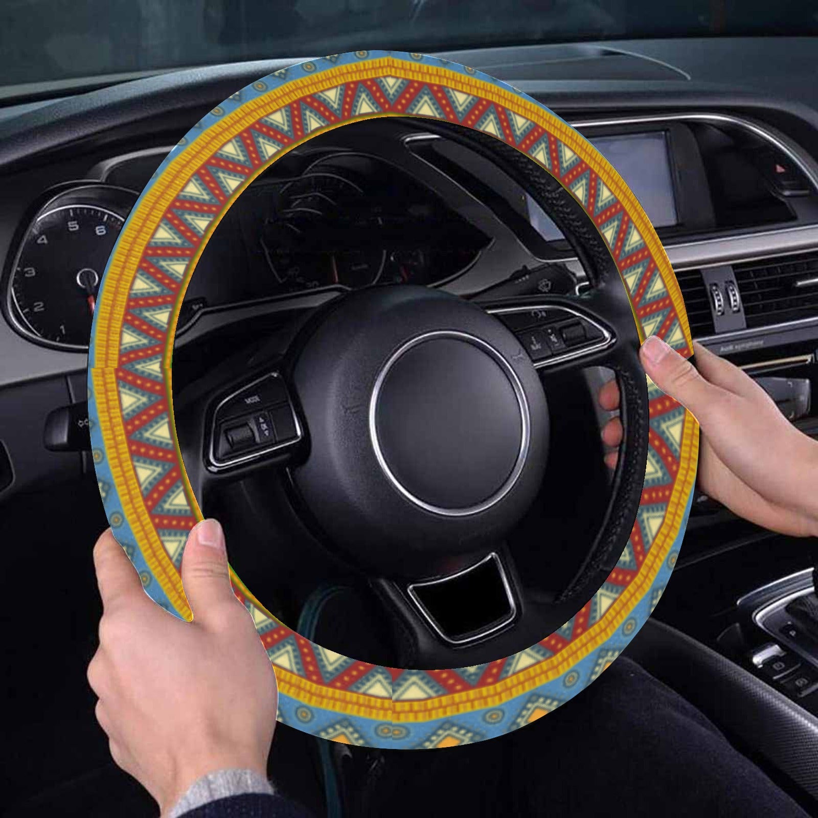 Steering Wheel Cover with Anti-Slip Insert - Aztec Print