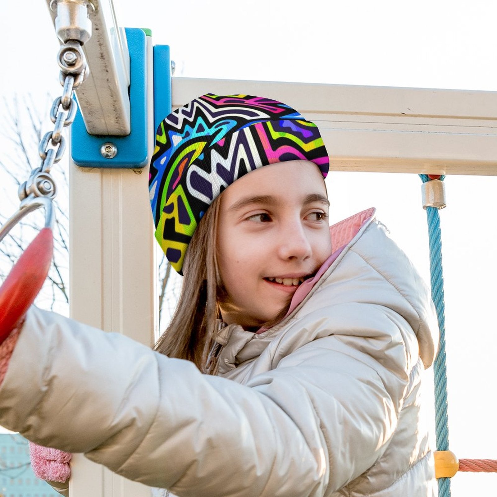 Kids' Knit Beanie - Neon Graffiti