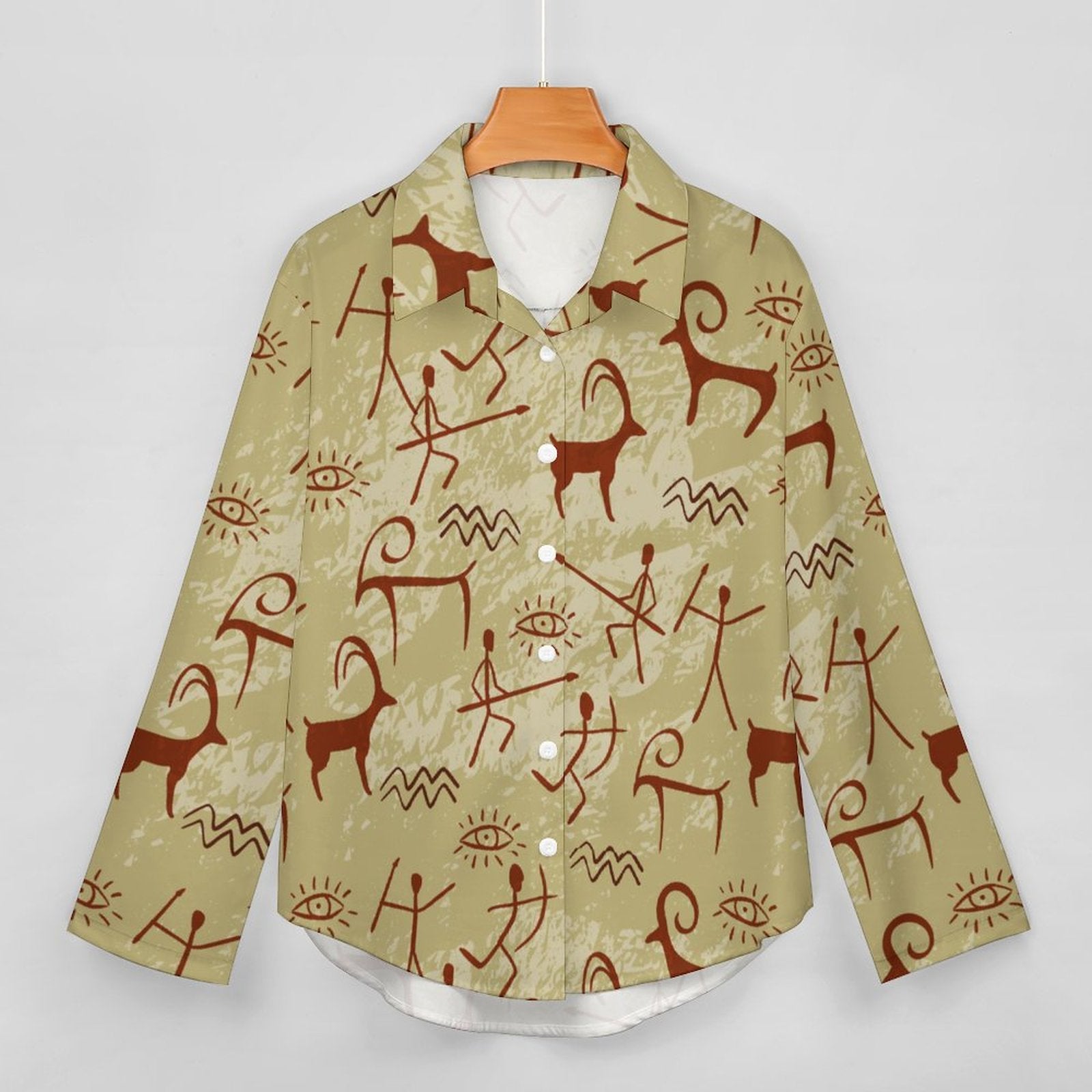 Women's Irregular Hem Button-Up Shirt - Cave Painting