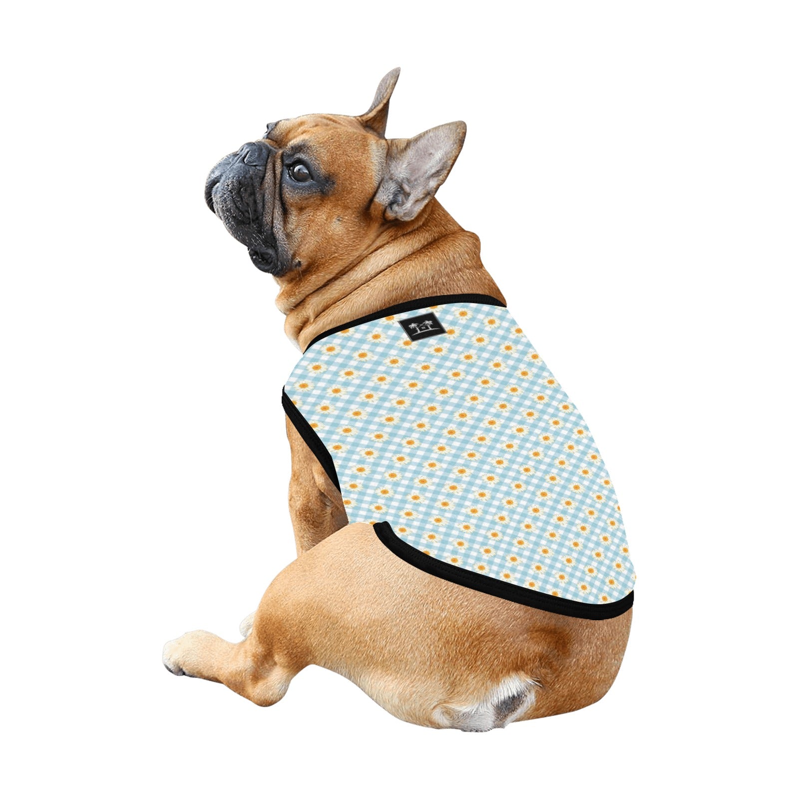 Camiseta sin mangas ligera para mascotas con estampado integral - Margaritas de cuadros azules