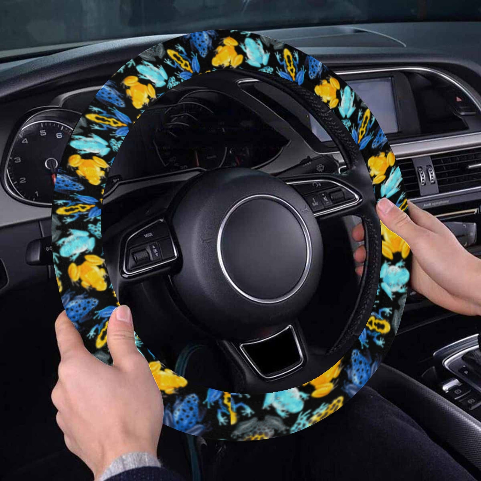 Steering Wheel Cover with Anti-Slip Insert - Tropical Dart Frogs