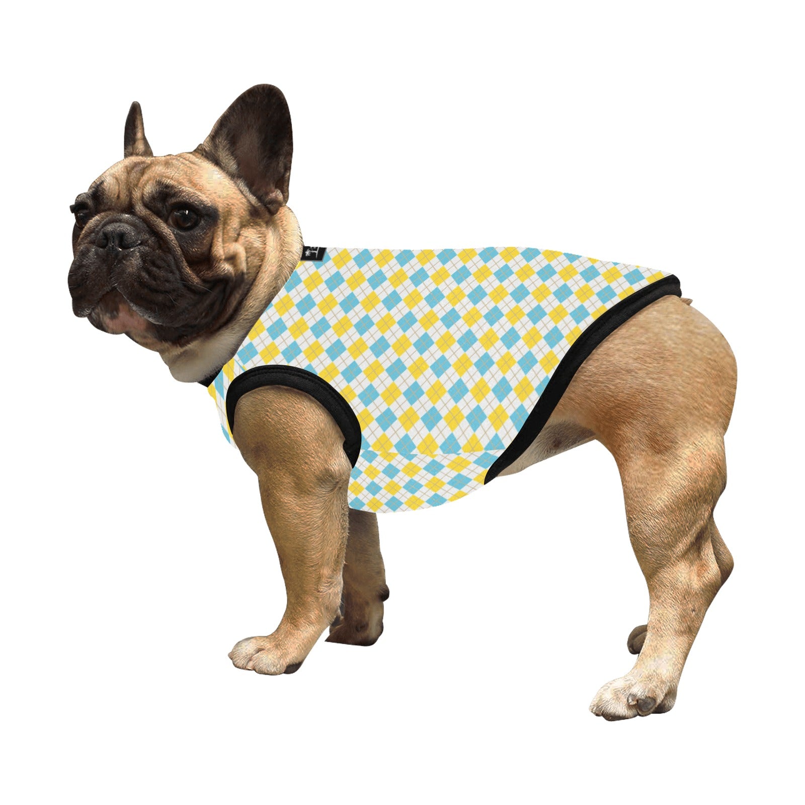 Camiseta sin mangas ligera para mascotas con estampado integral - Argyle azul y amarillo