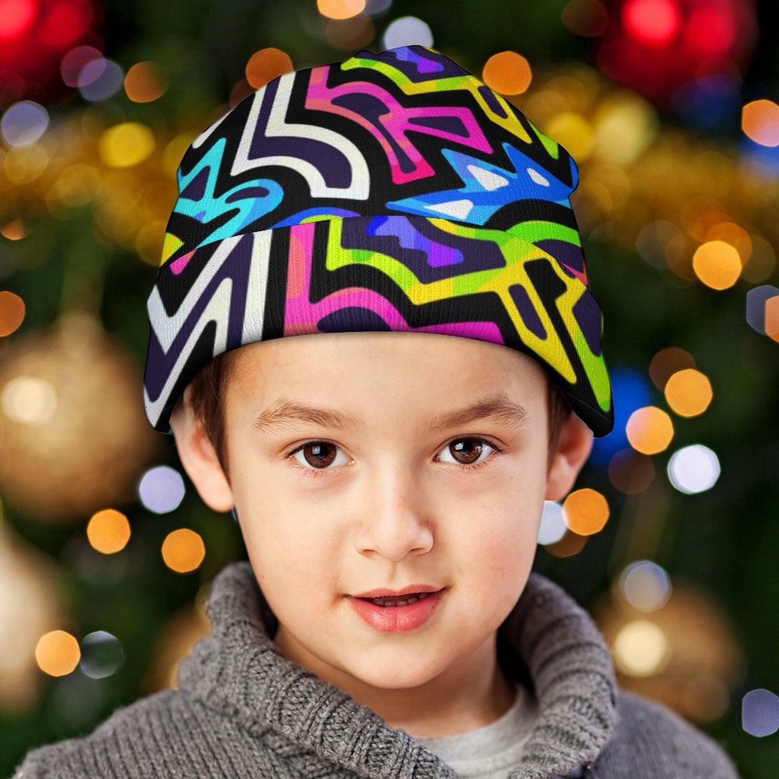 Kids' Knit Beanie - Neon Graffiti