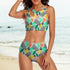 High-Waist Asymmetrical Shoulder Bikini - Bright Tropical Print