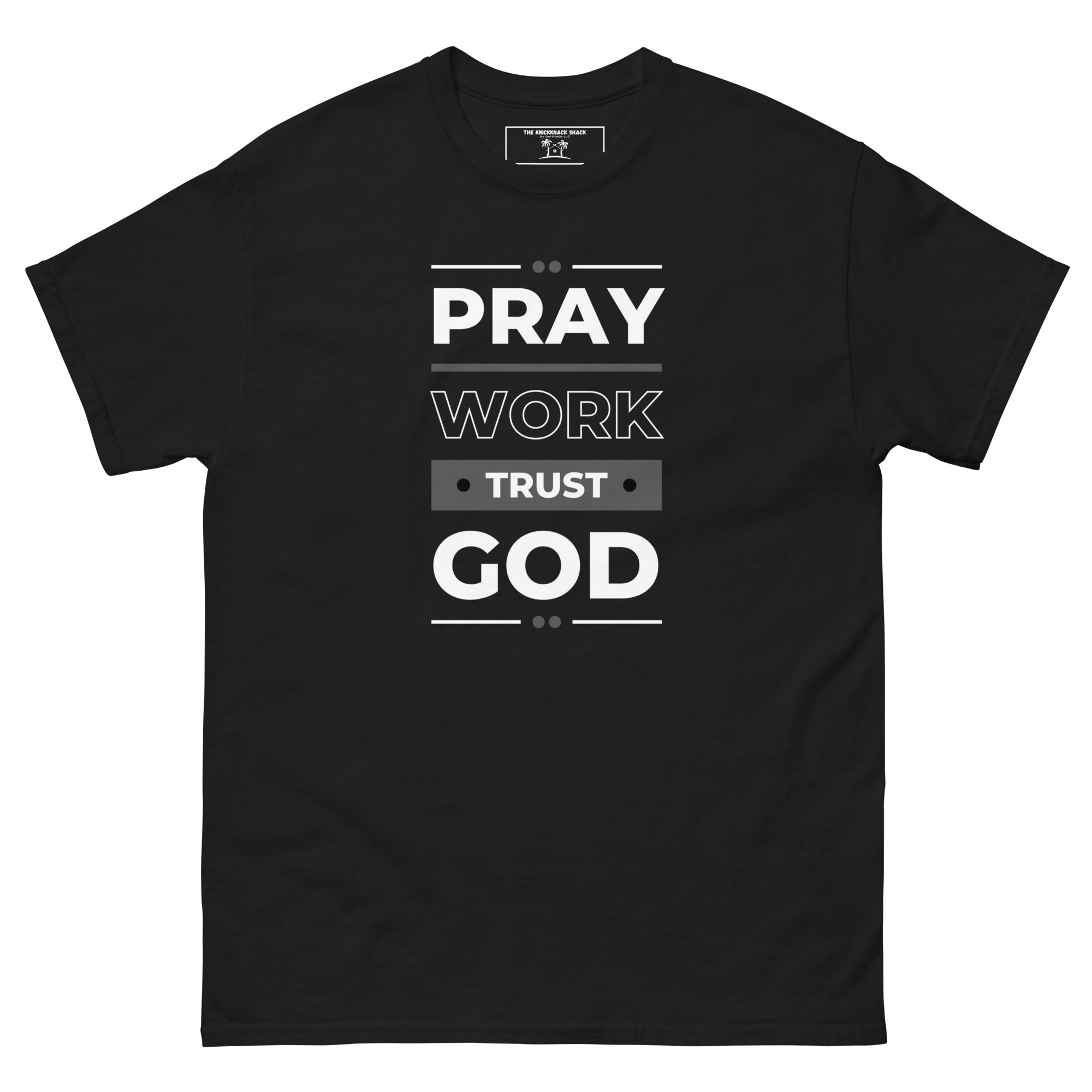 Camiseta clásica: ora, trabaja, confía en Dios (colores oscuros)