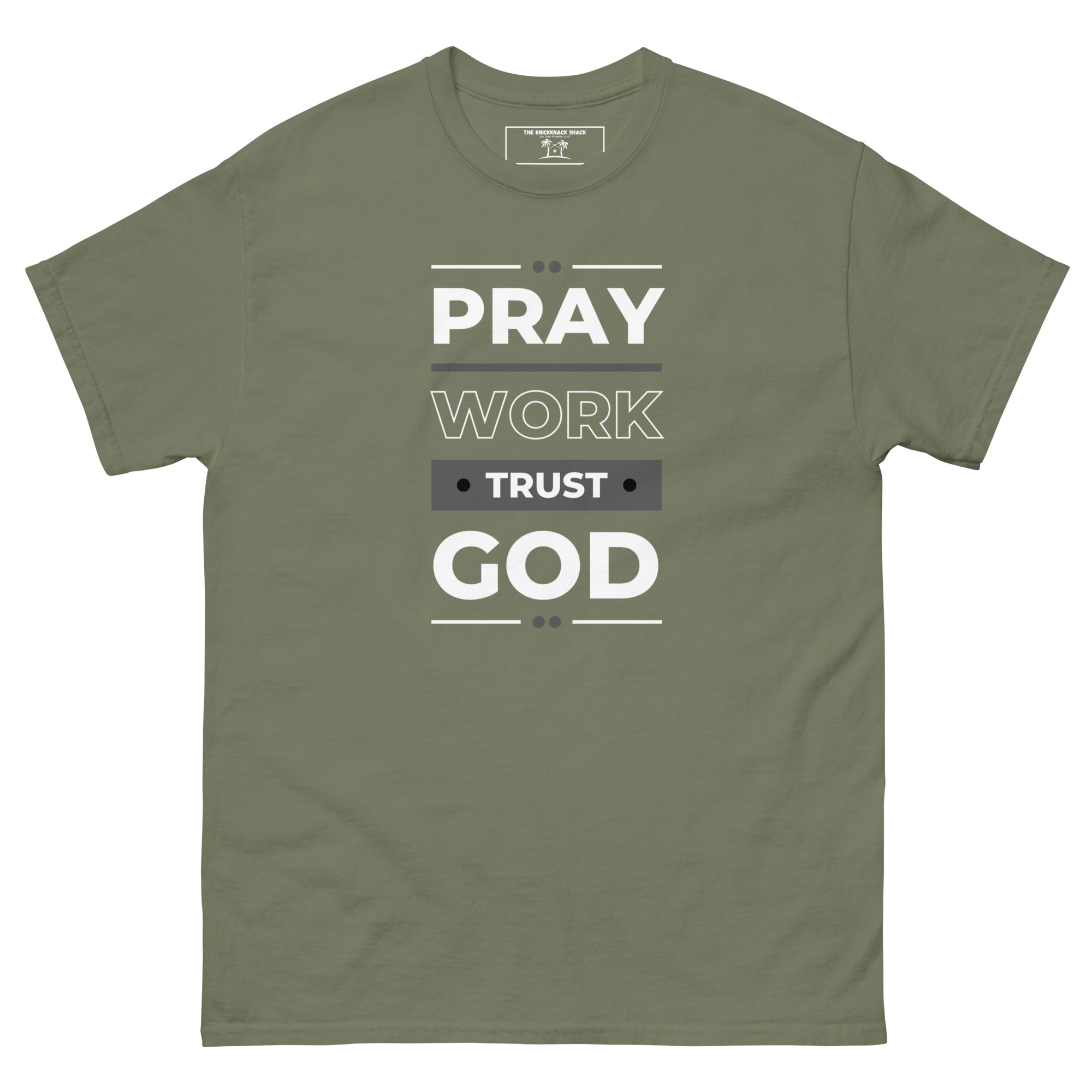 Tee-shirt classique - Priez, travaillez, faites confiance à Dieu (couleurs sombres)