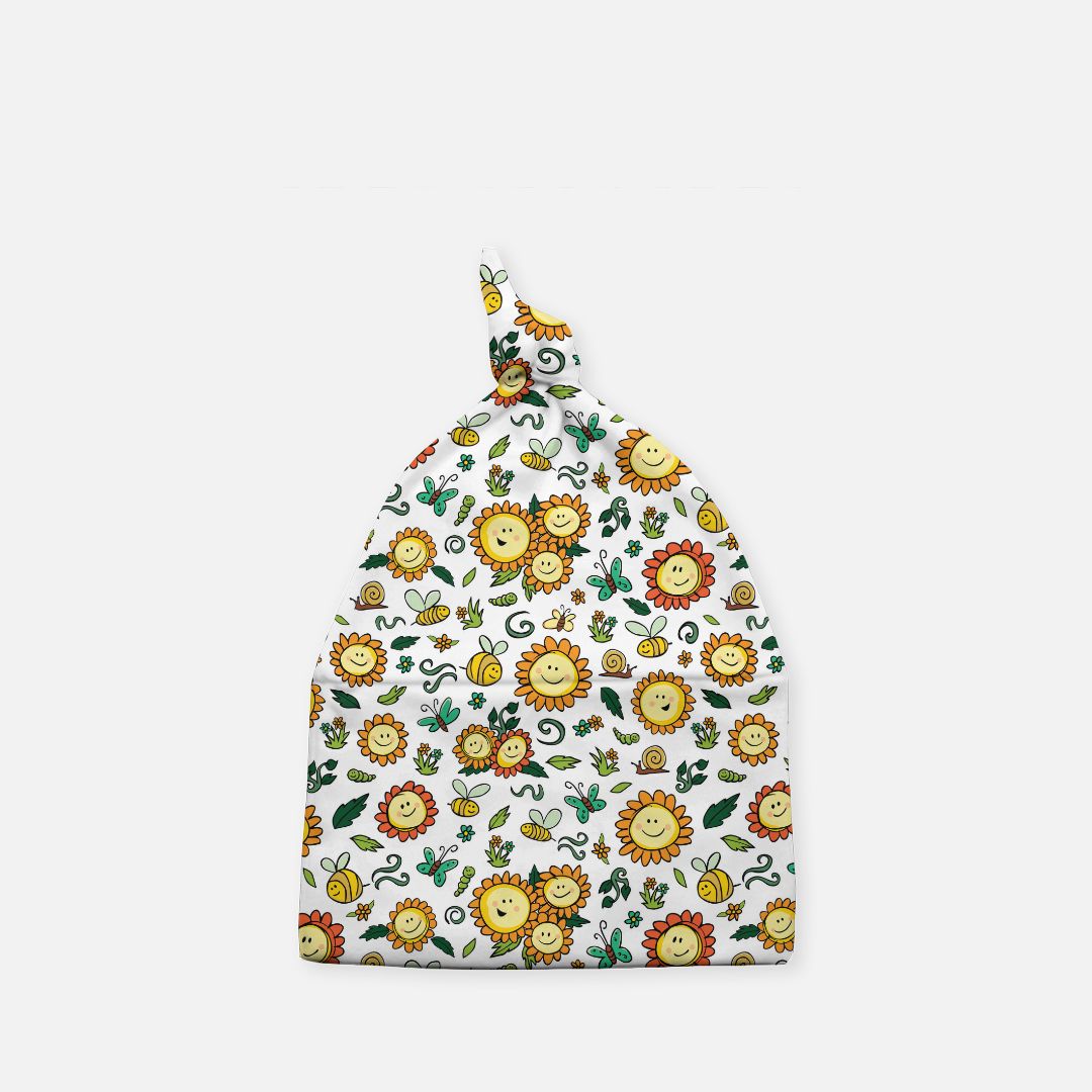 Baby Knotted Beanie - Smiley Sunflowers