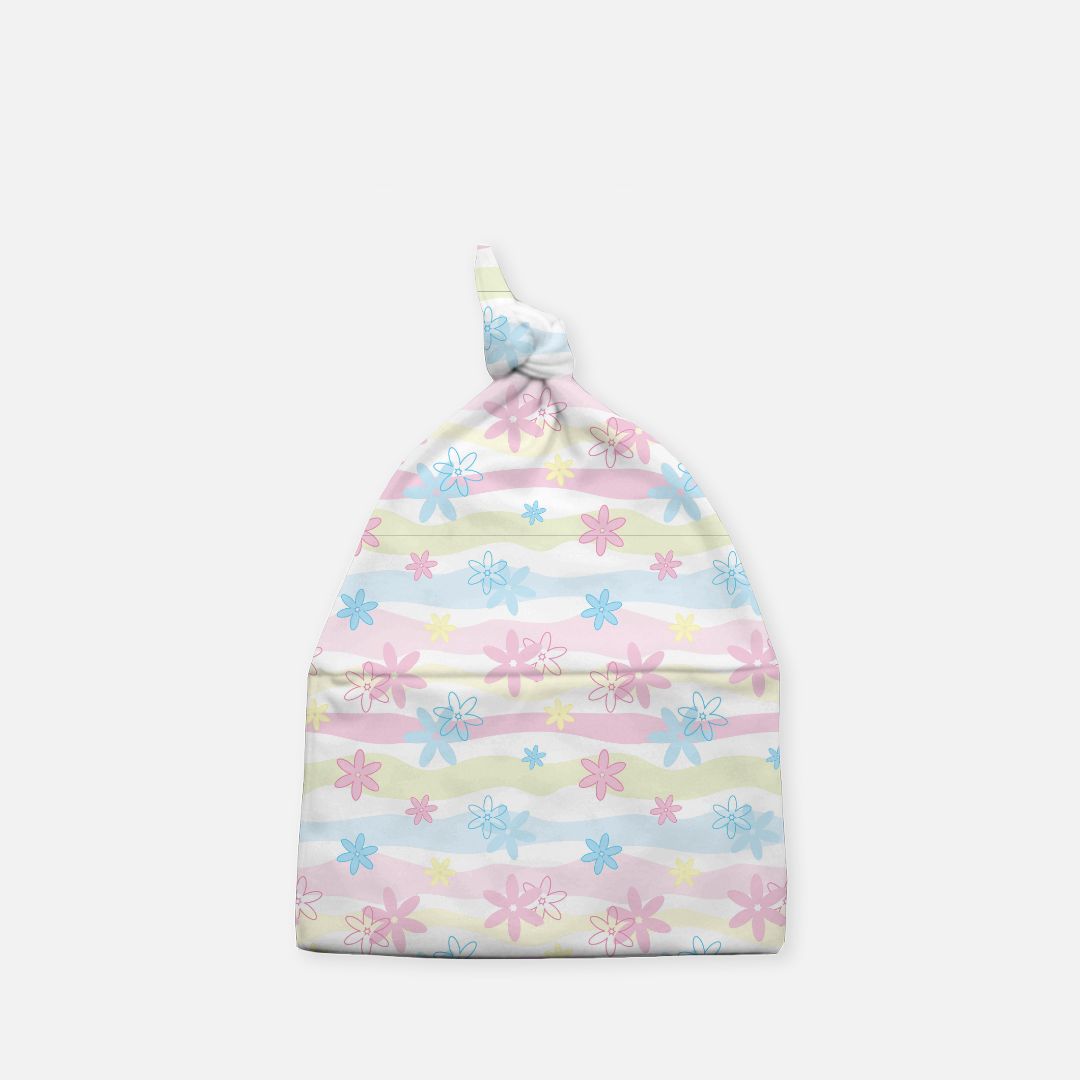 Baby Knotted Beanie - Pastel Stripes & Flowers