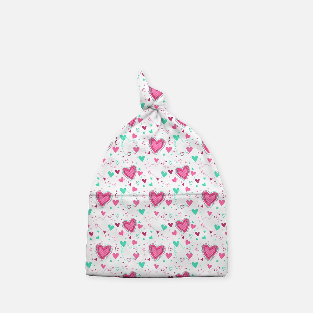 Baby Knotted Beanie - Little Hearts