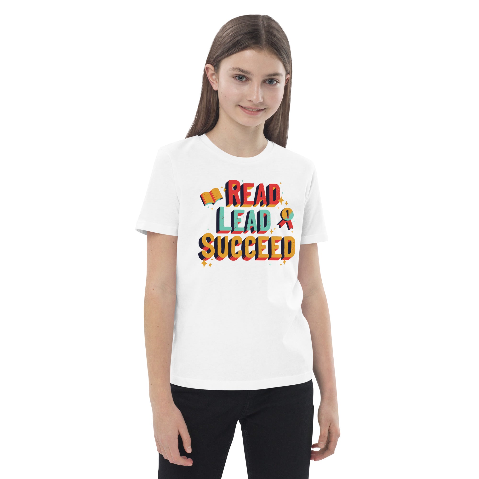 Organic Cotton Kids T-Shirt - Read Lead Succeed LT