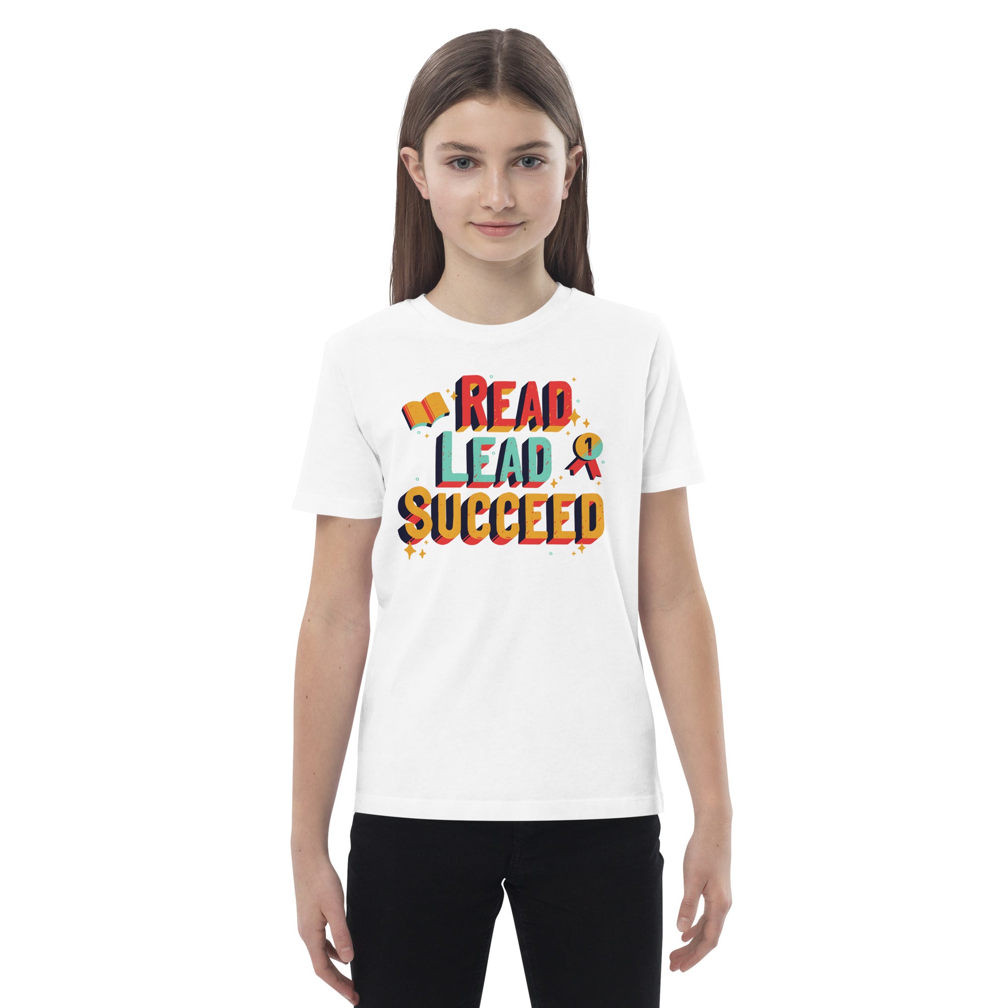 Organic Cotton Kids T-Shirt - Read Lead Succeed LT