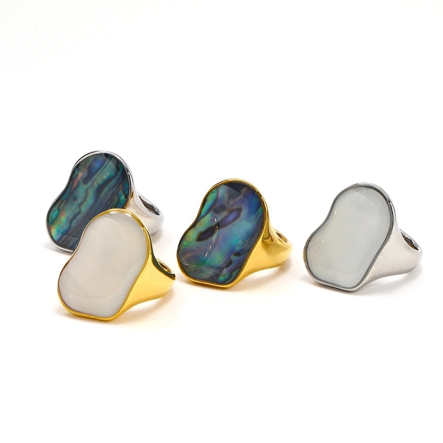 Titanium Steel 18K Gold Plated Irregular Geometric Shell Ring