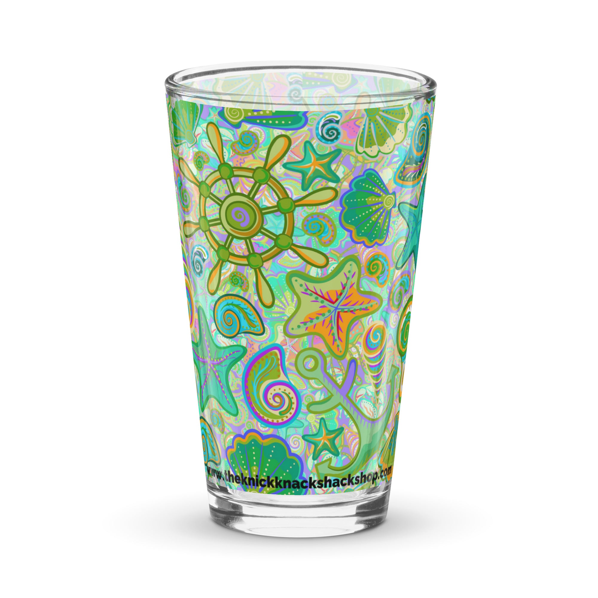 Shaker Pint Glass (16oz) - Sea Life in Jade