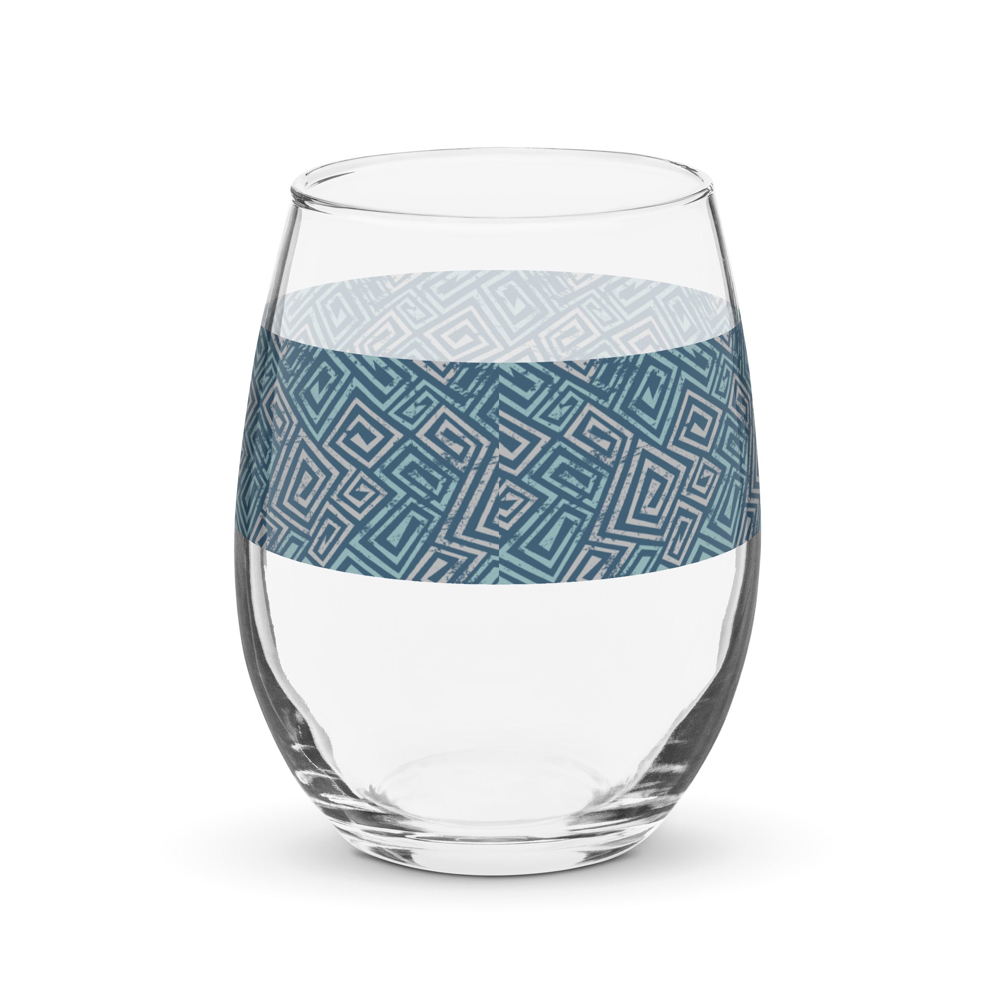 Stemless Wine Glass (15oz) - Greek Spiral