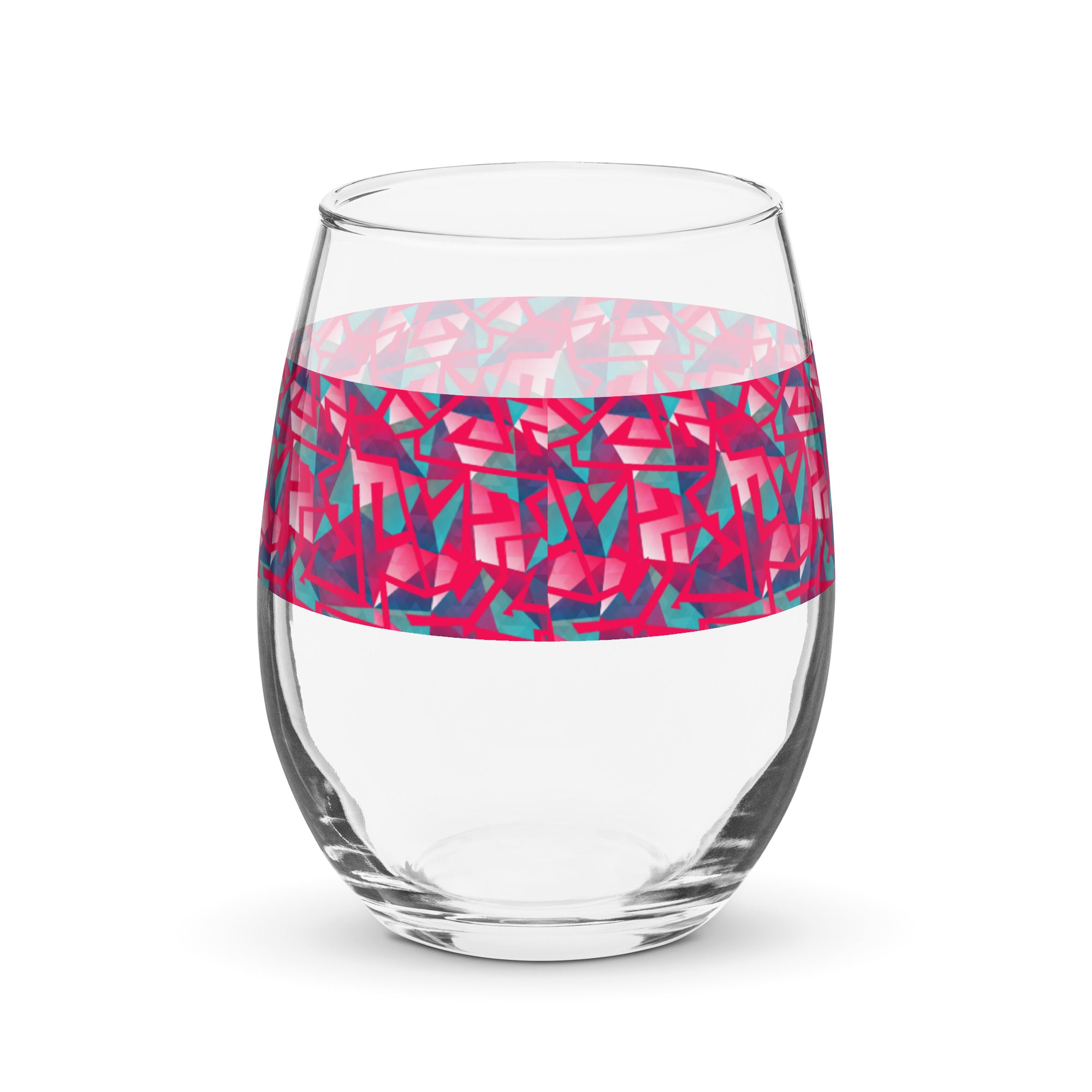 Stemless Wine Glass (15oz) - Geometric Neon in Berry
