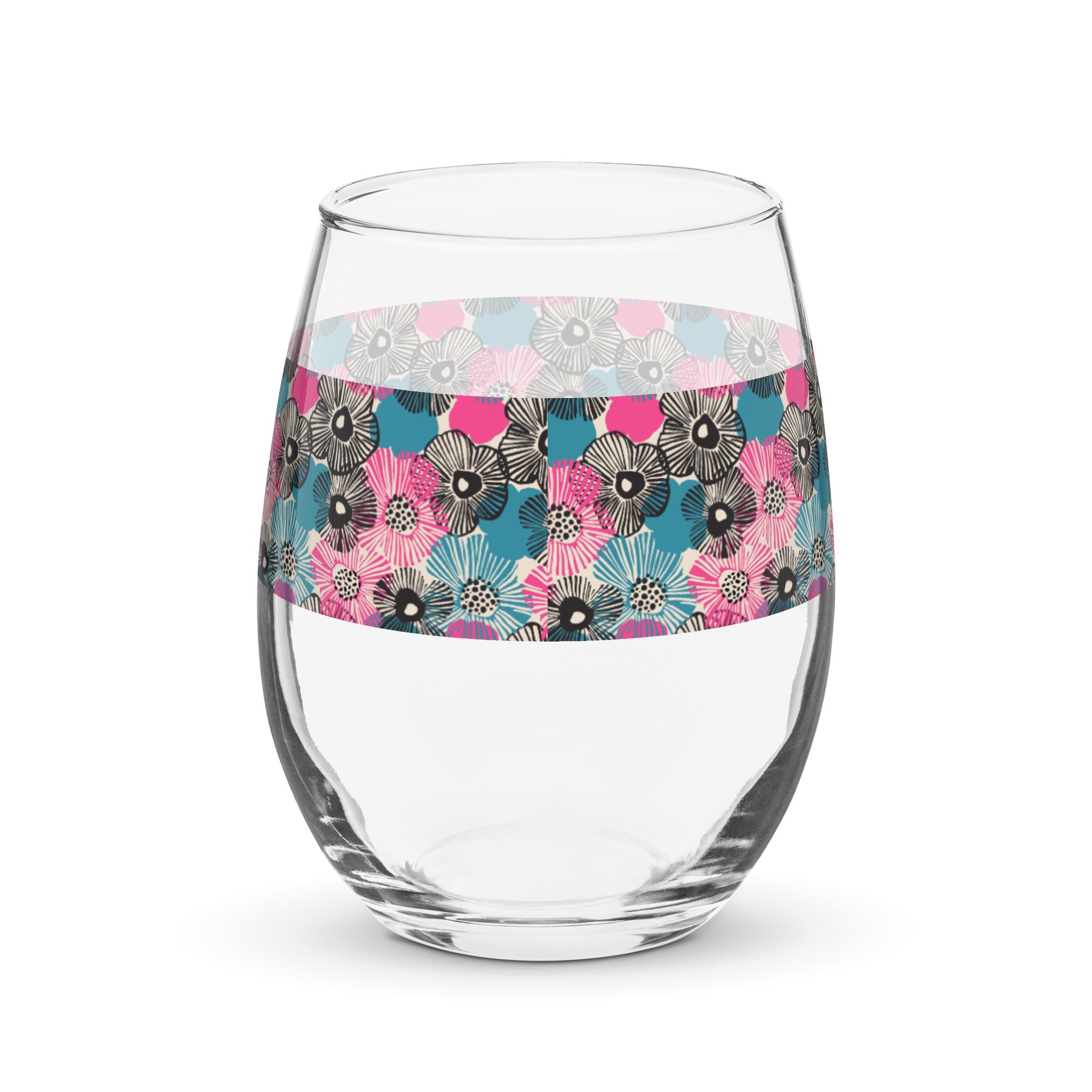 Stemless Wine Glass (15oz) - Retro Floral