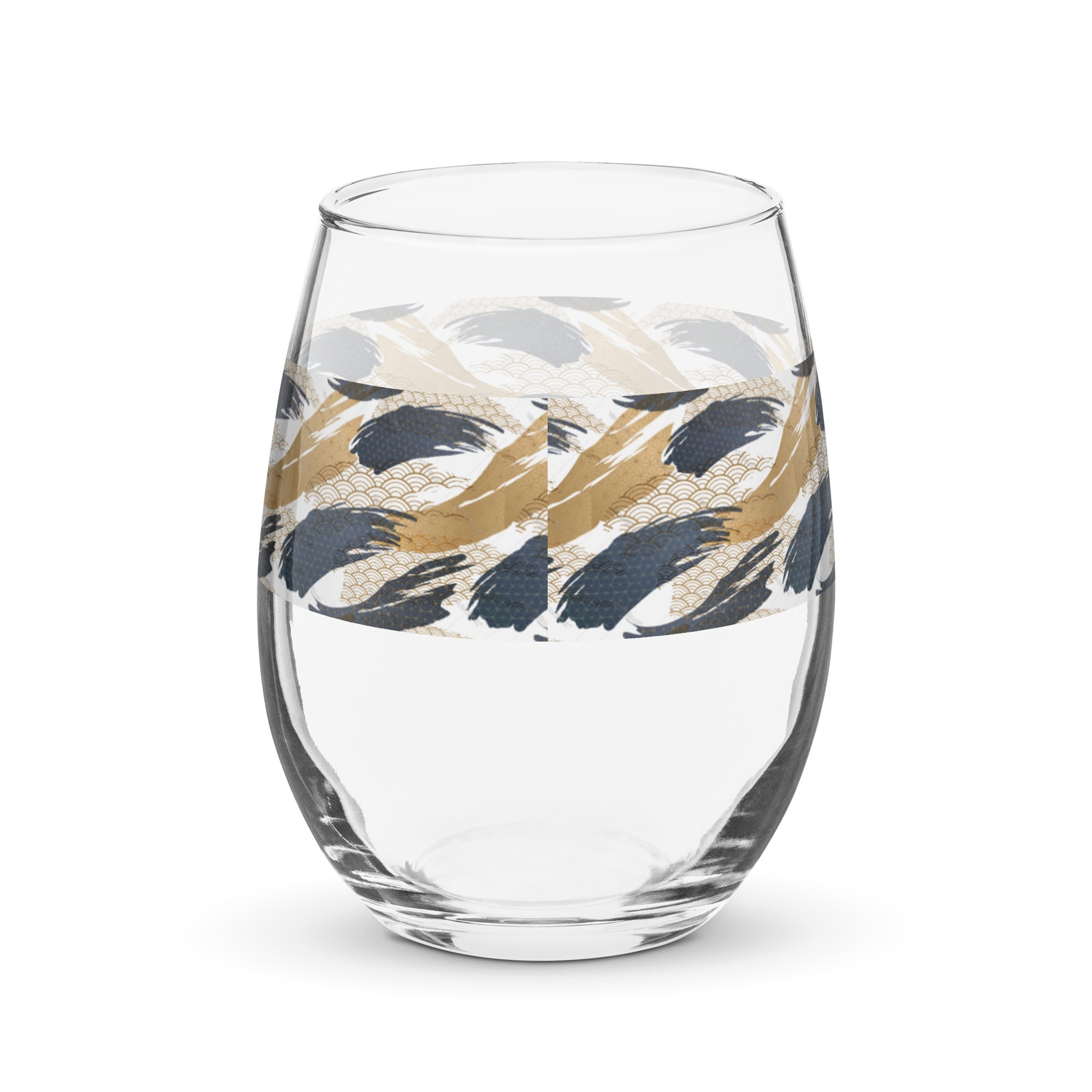 Stemless Wine Glass (15oz) - Brush Strokes in Black & Gold